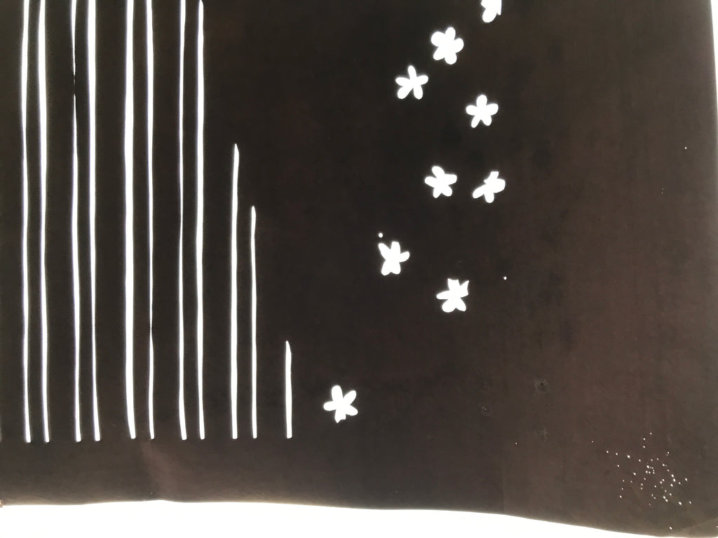 Antique Japanese Katagami Kimono Paper Stencil Katazome Grass Small Flower 4Y642