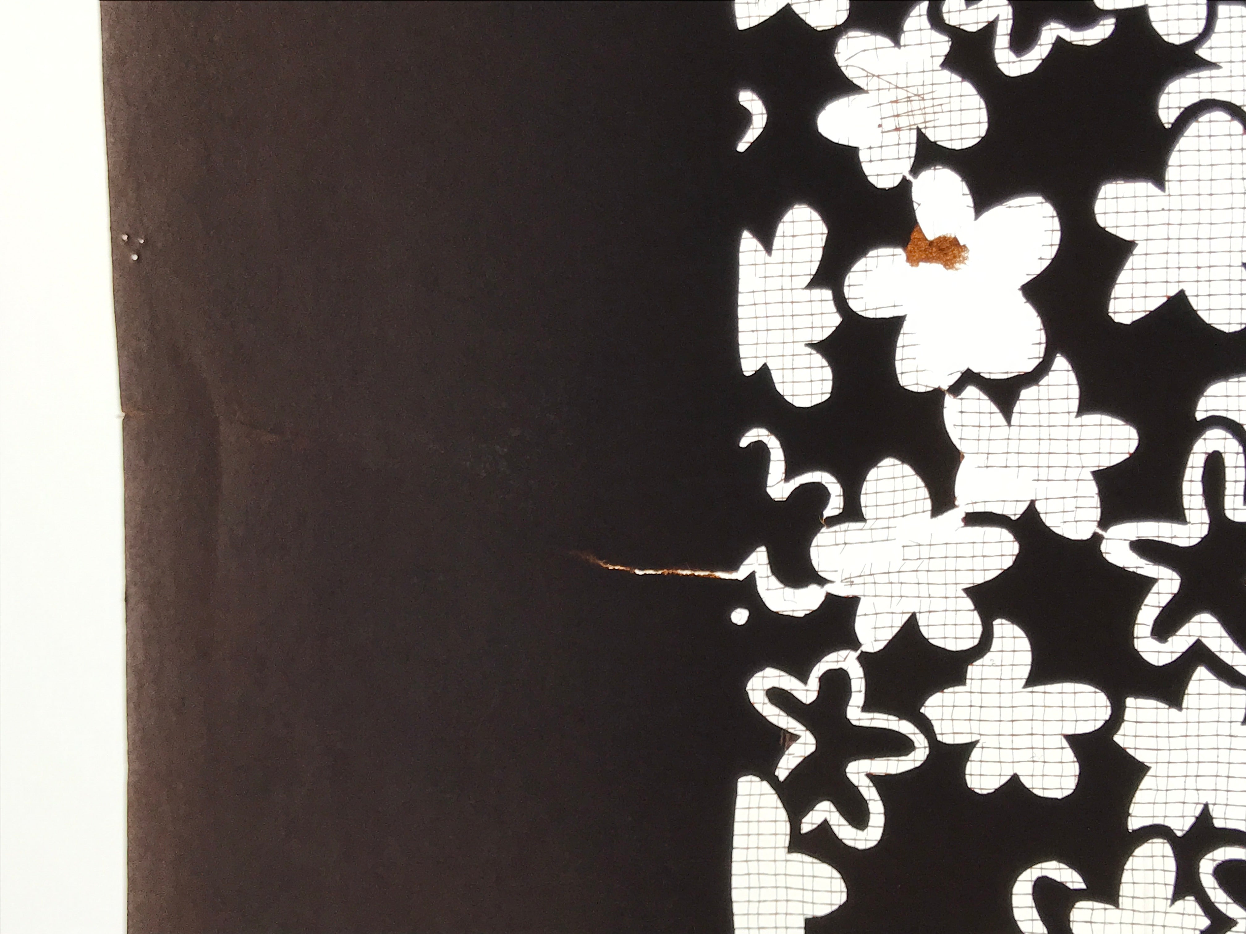 Antique Japanese Katagami Kimono Paper Stencil Katazome Grass Small Flower 4Y643