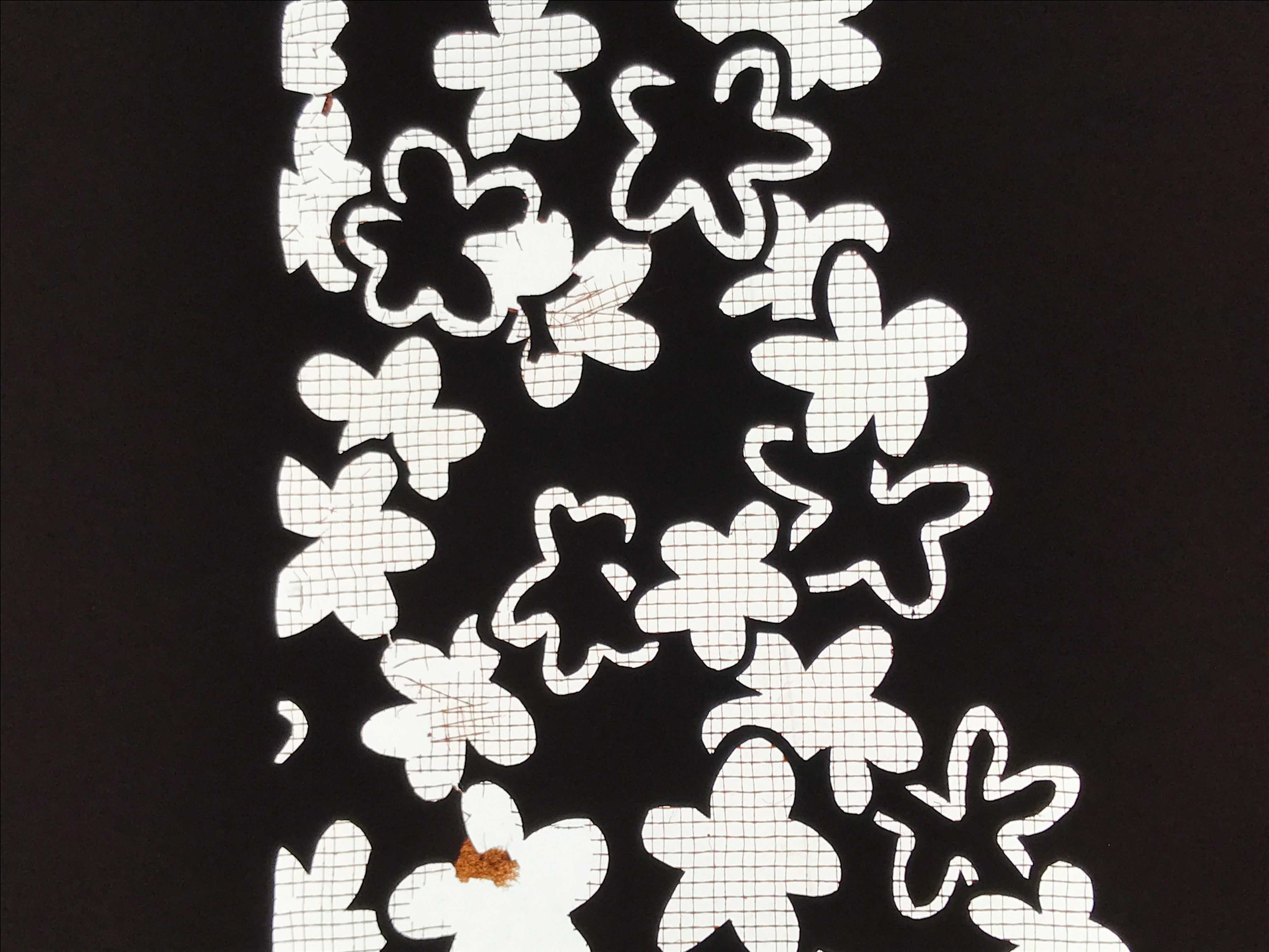 Antique Japanese Katagami Kimono Paper Stencil Katazome Grass Small Flower 4Y643