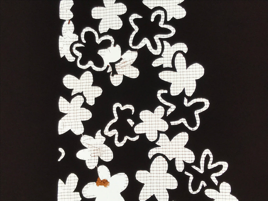 Antique Japanese Katagami Kimono Paper Stencil Katazome Grass Small Flower 4Y643