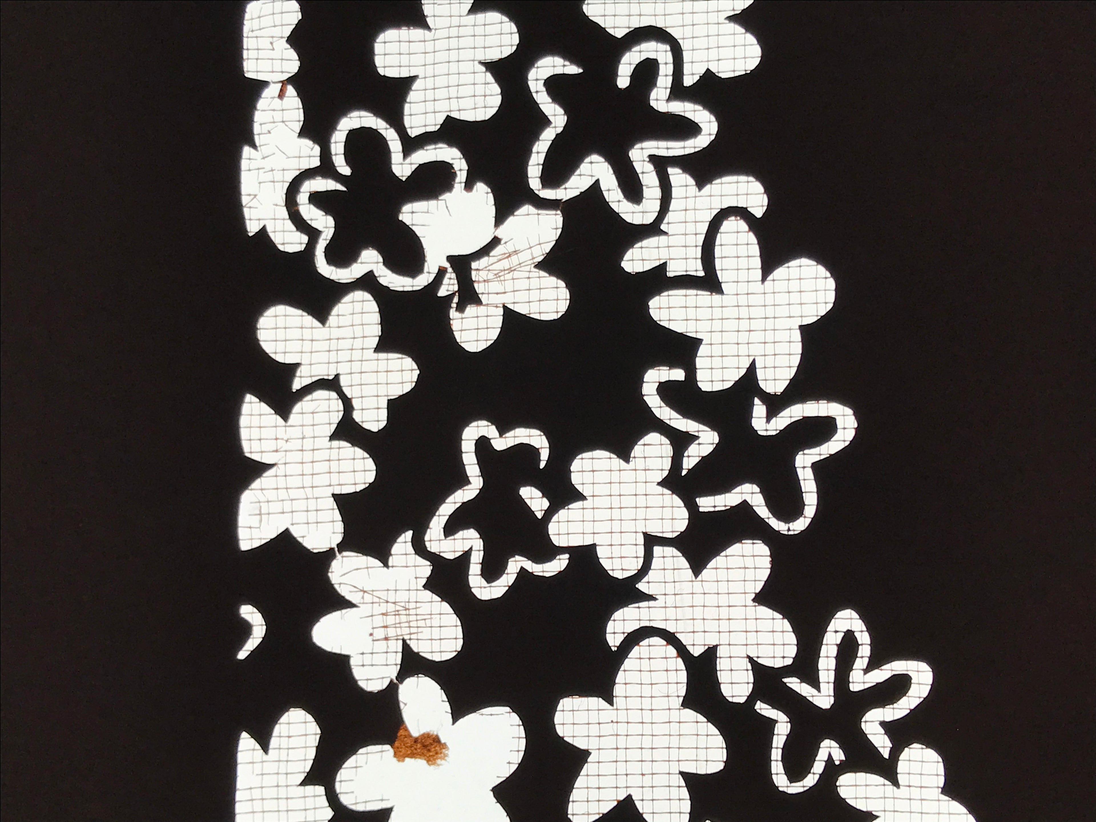 Antique Japanese Katagami Kimono Paper Stencil Katazome Grass Small Flower 4Y643