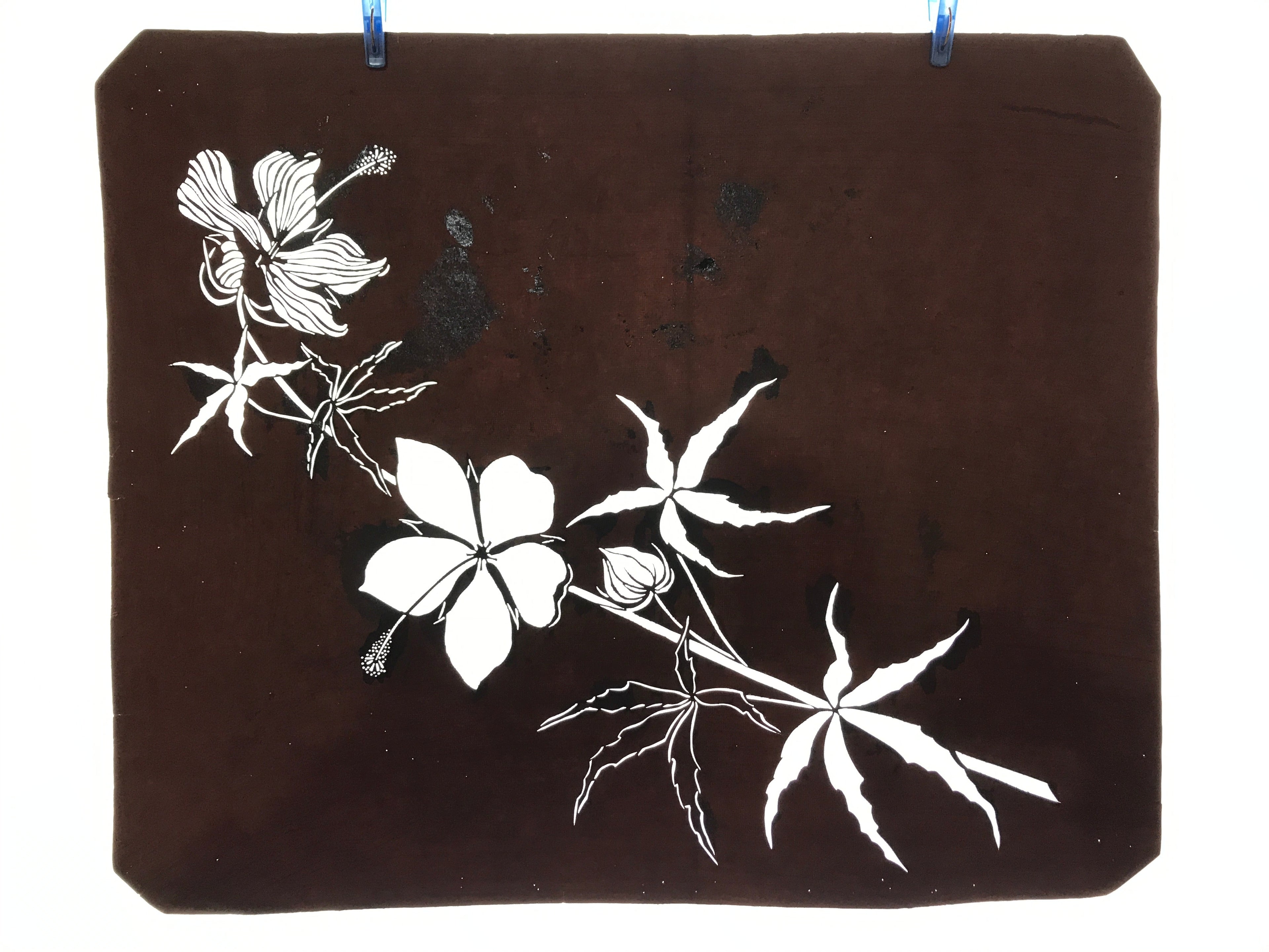 Antique Japanese Katagami Kimono Paper Stencil Katazome Hibiscus Flowers 4Y571