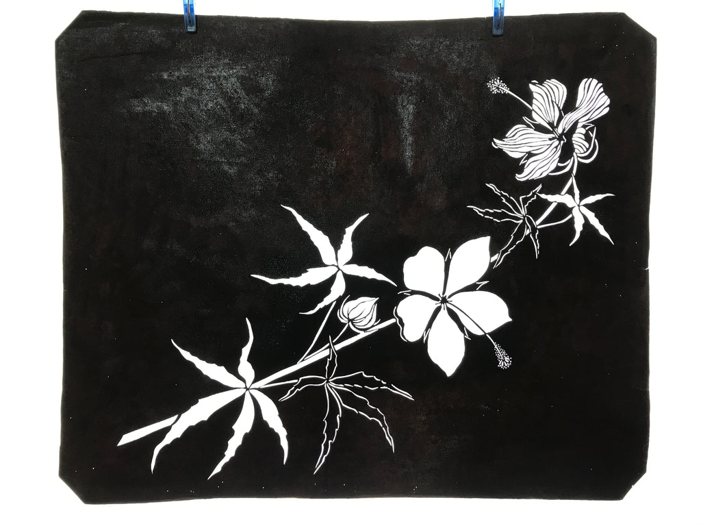 Antique Japanese Katagami Kimono Paper Stencil Katazome Hibiscus Flowers 4Y571