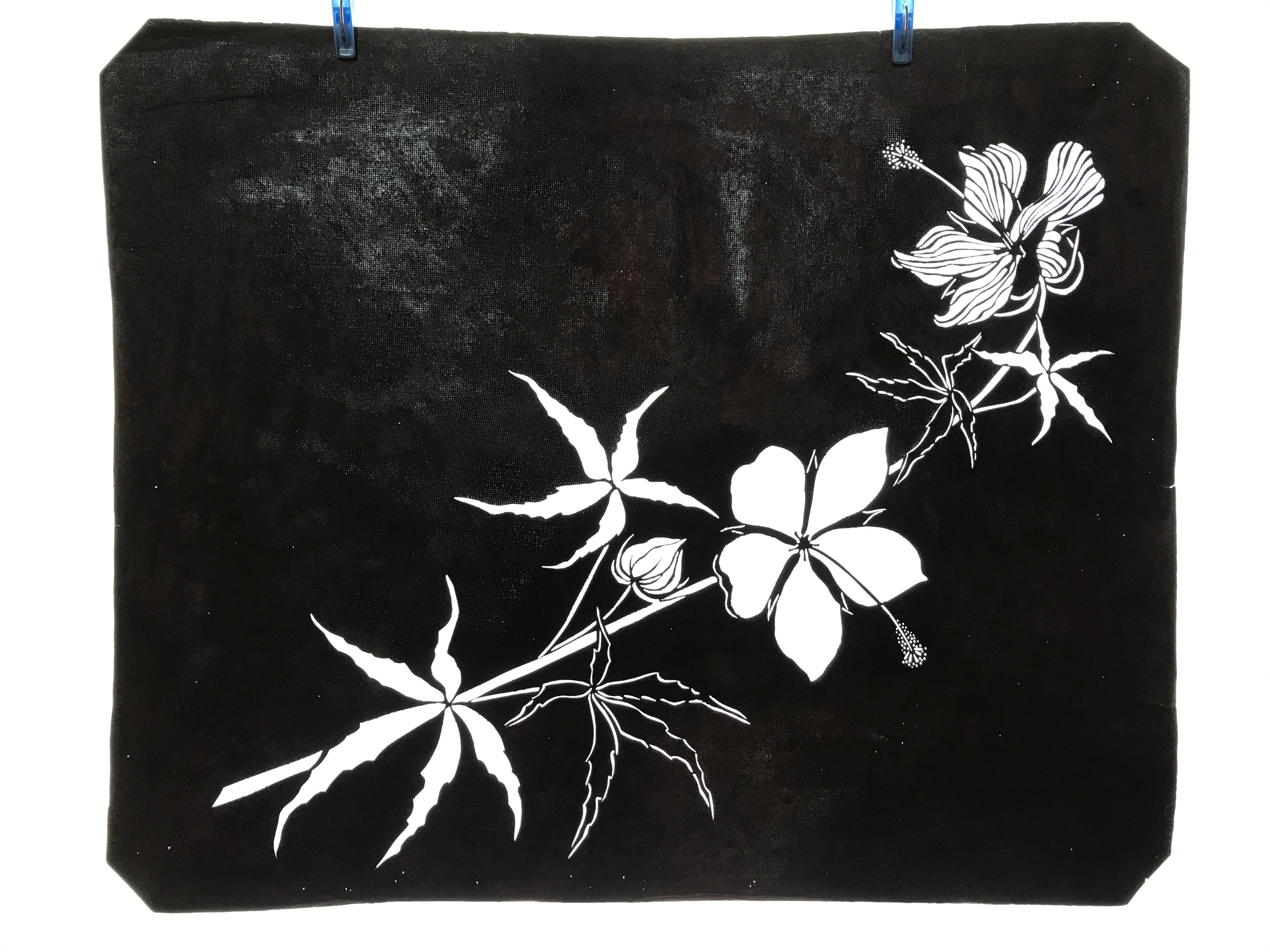 Antique Japanese Katagami Kimono Paper Stencil Katazome Hibiscus Flowers 4Y571