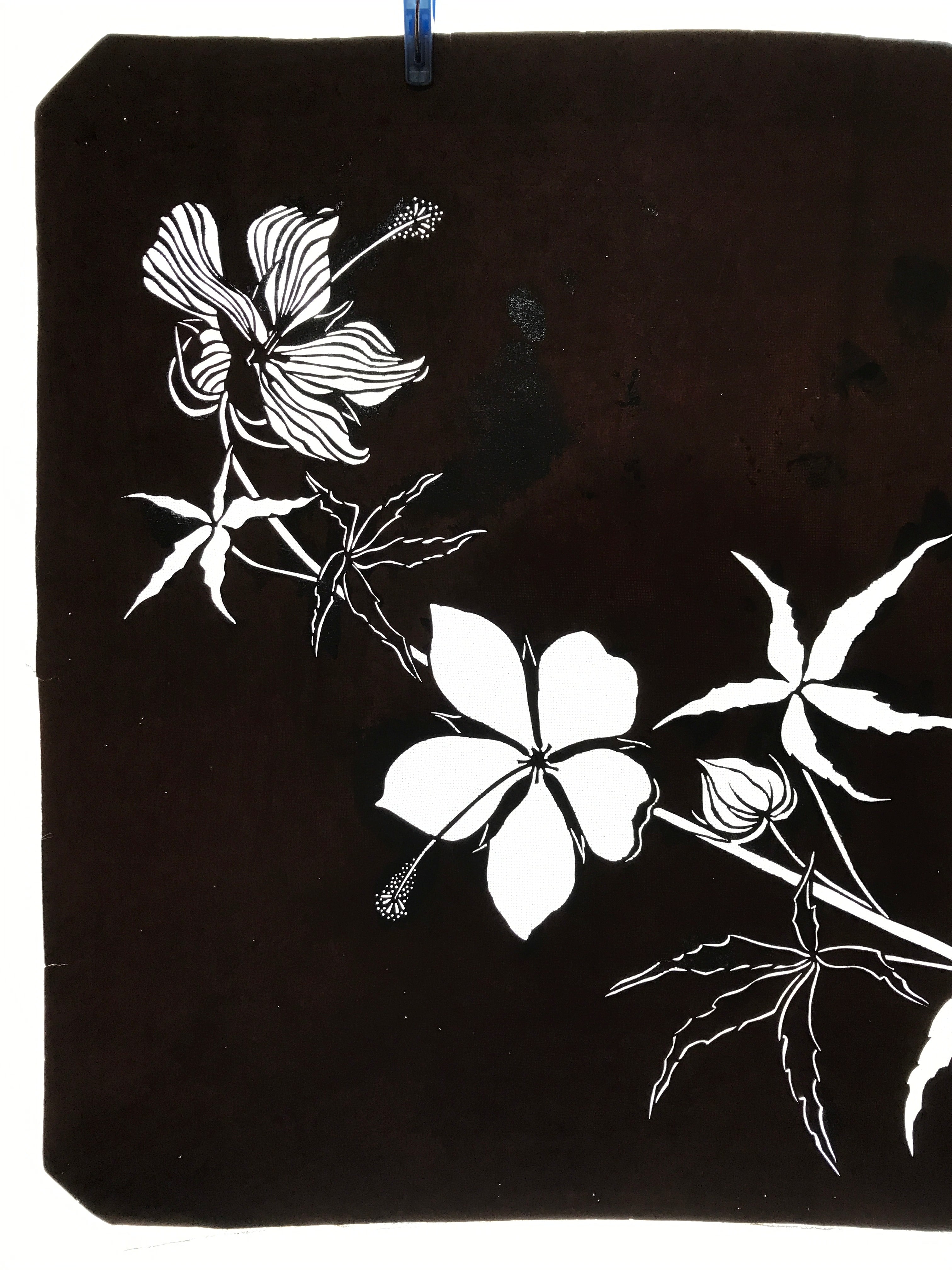 Antique Japanese Katagami Kimono Paper Stencil Katazome Hibiscus Flowers 4Y571