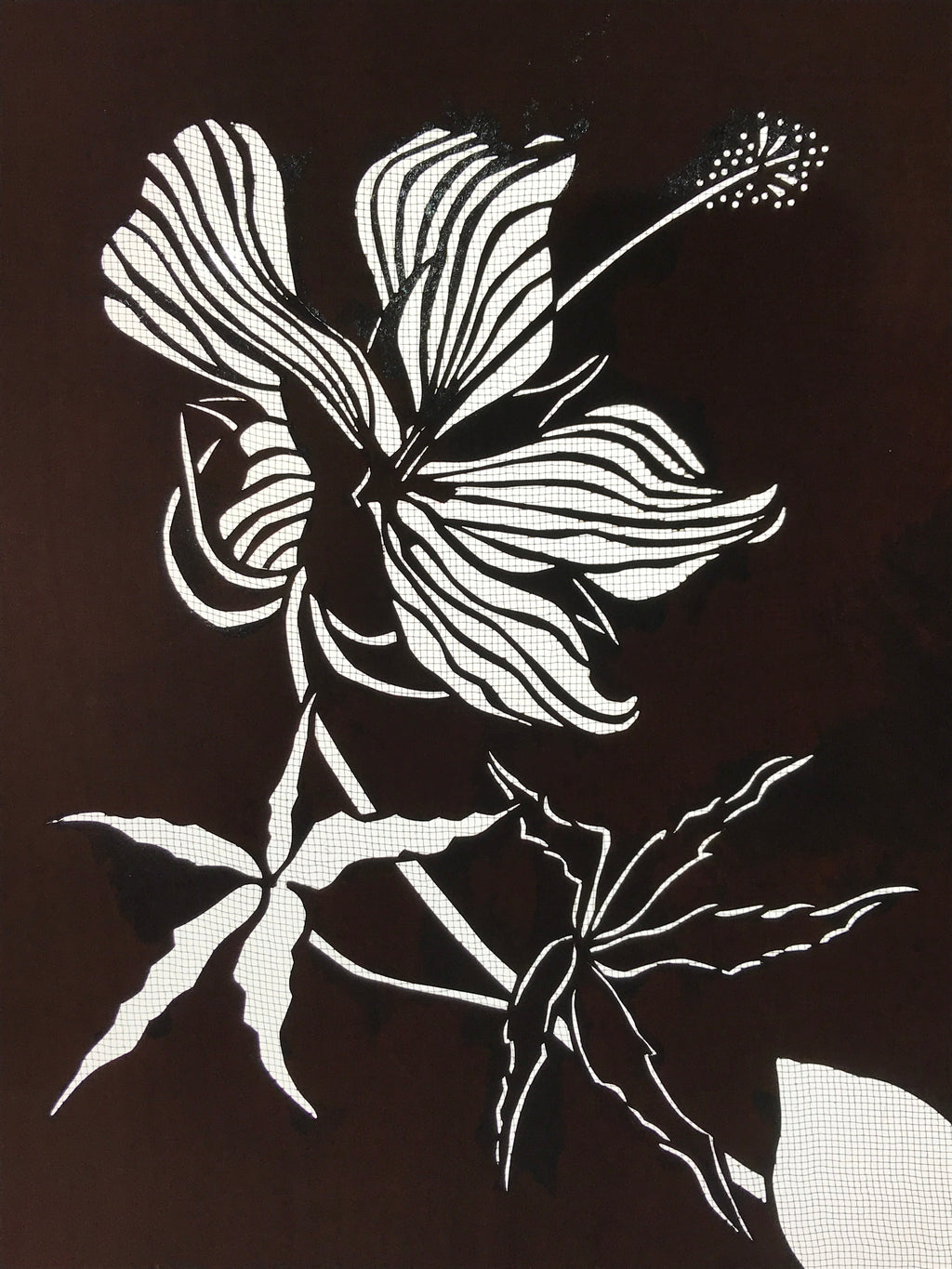 Antique Japanese Katagami Kimono Paper Stencil Katazome Hibiscus Flowers 4Y571