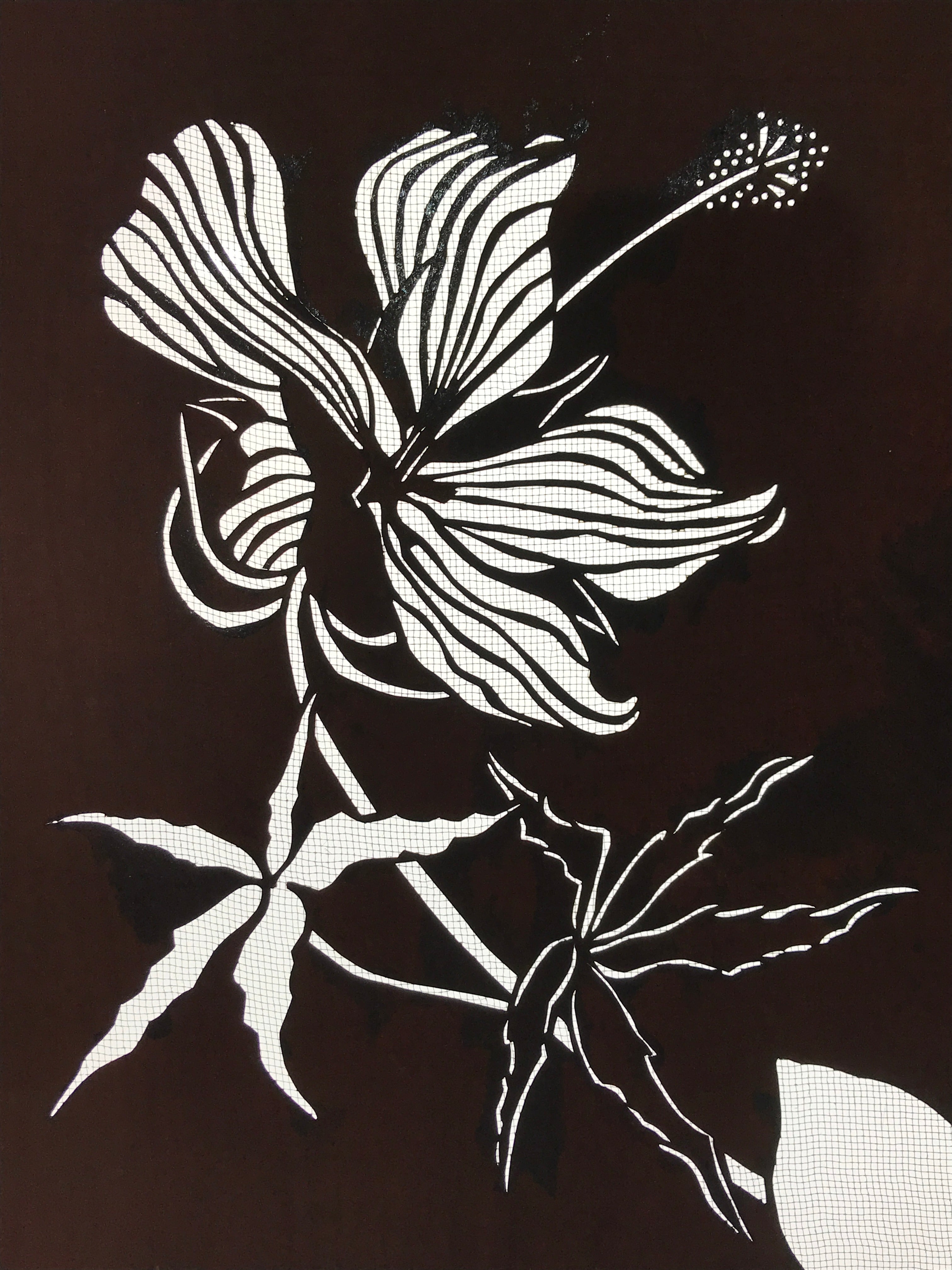 Antique Japanese Katagami Kimono Paper Stencil Katazome Hibiscus Flowers 4Y571