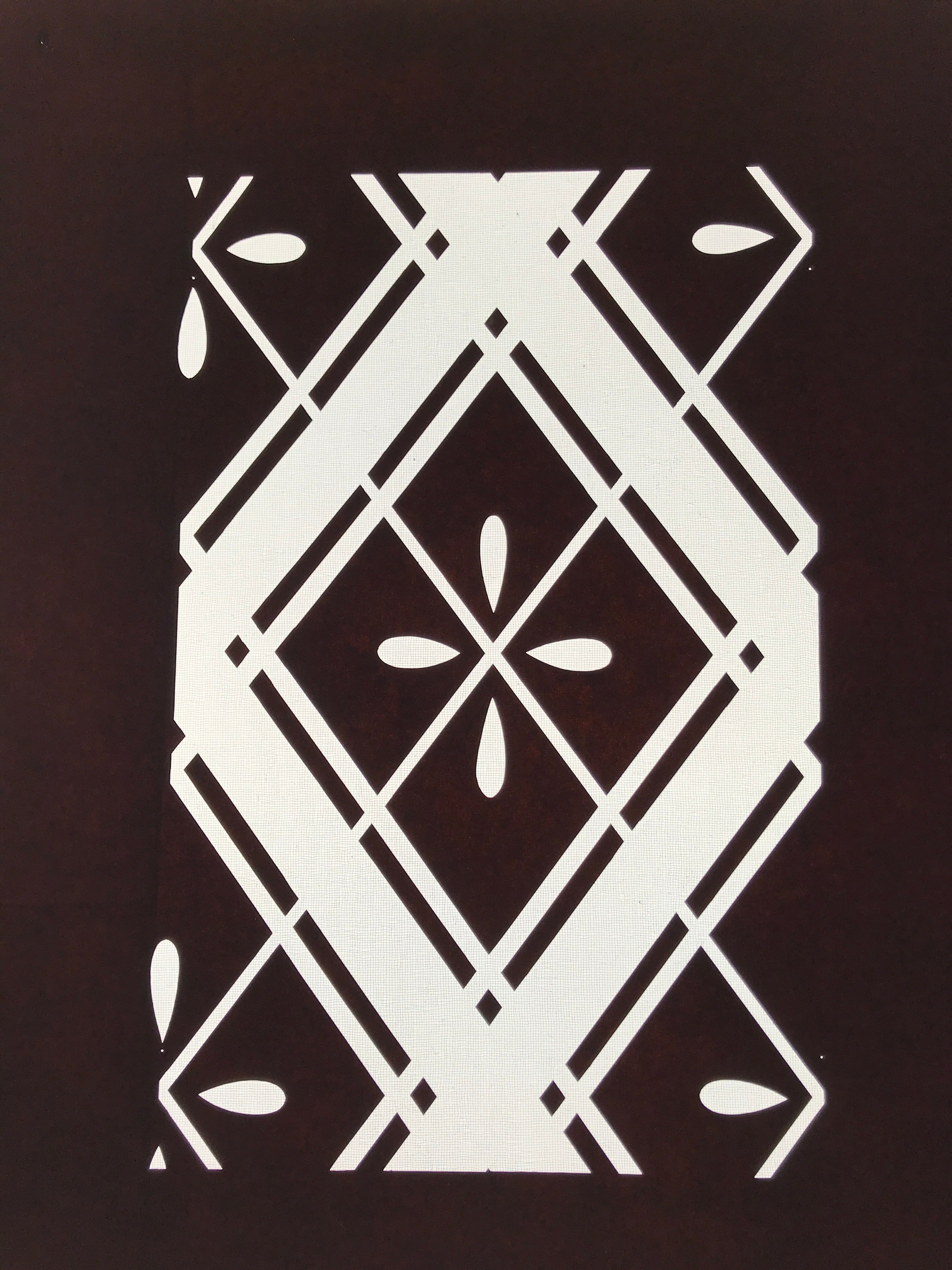 Antique Japanese Katagami Kimono Paper Stencil Katazome Hishi Flowers 4Y613