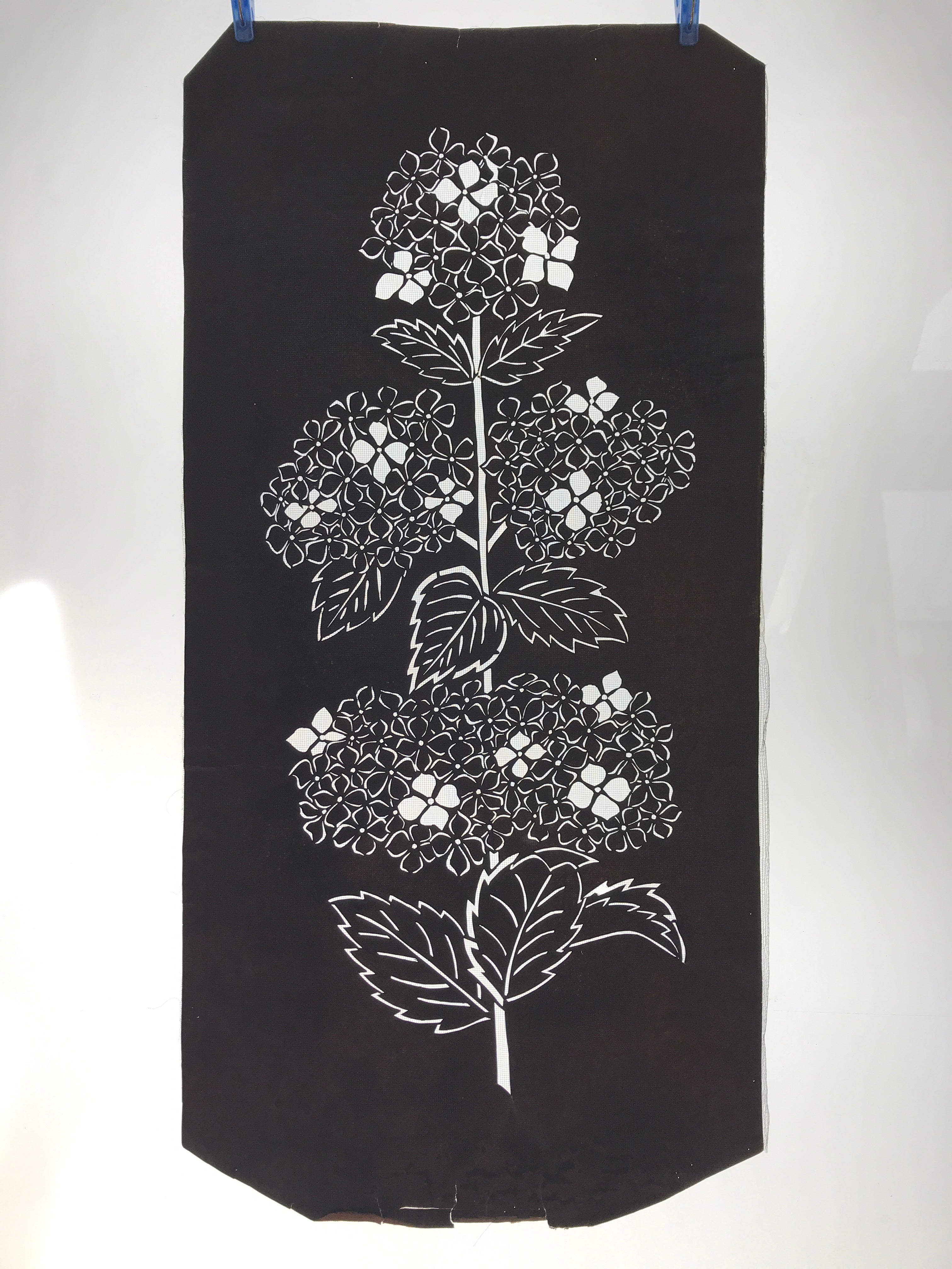 Antique Japanese Katagami Kimono Paper Stencil Katazome Hydrangea Ajisai 4Y524