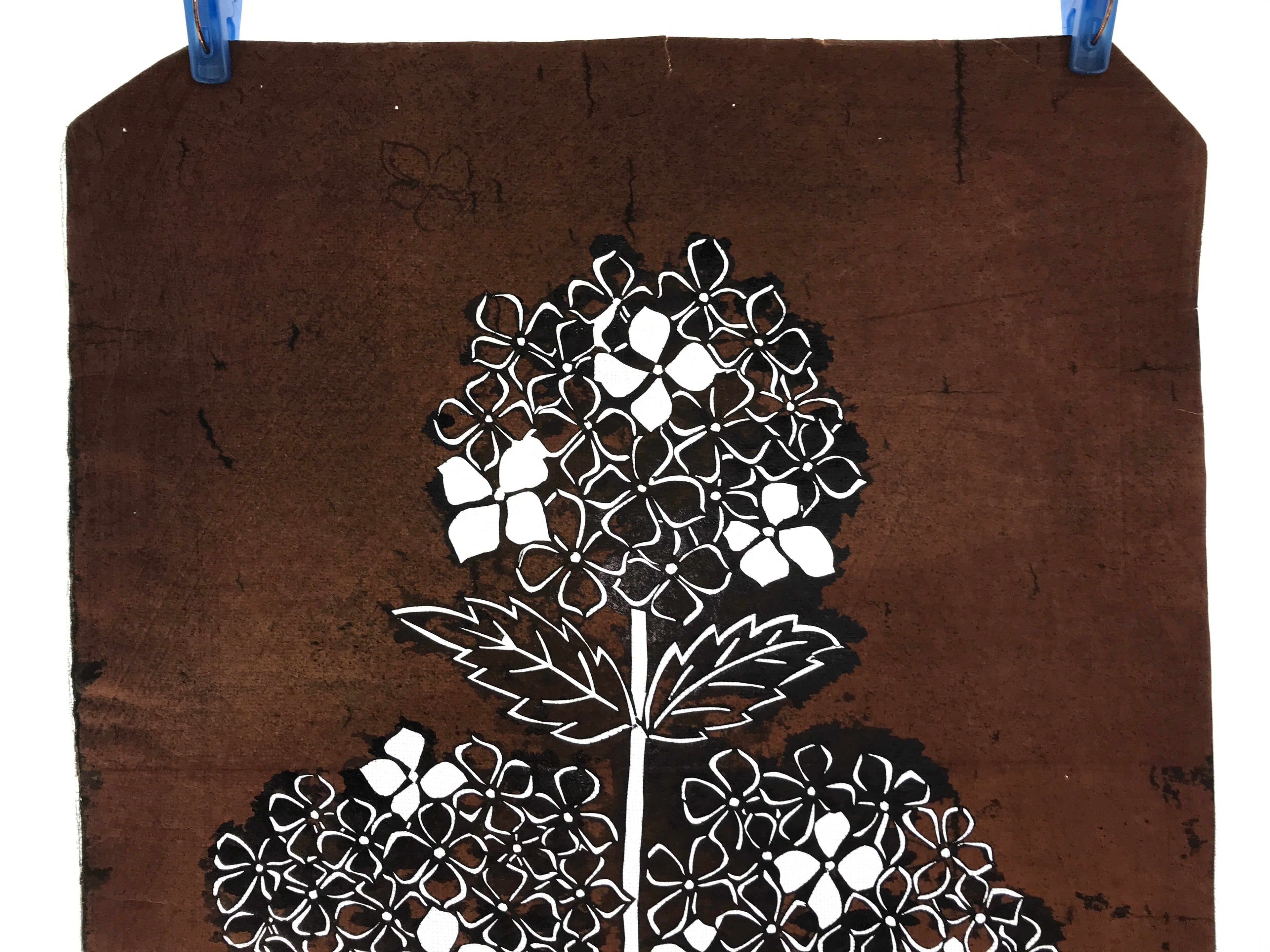 Antique Japanese Katagami Kimono Paper Stencil Katazome Hydrangea Ajisai 4Y524