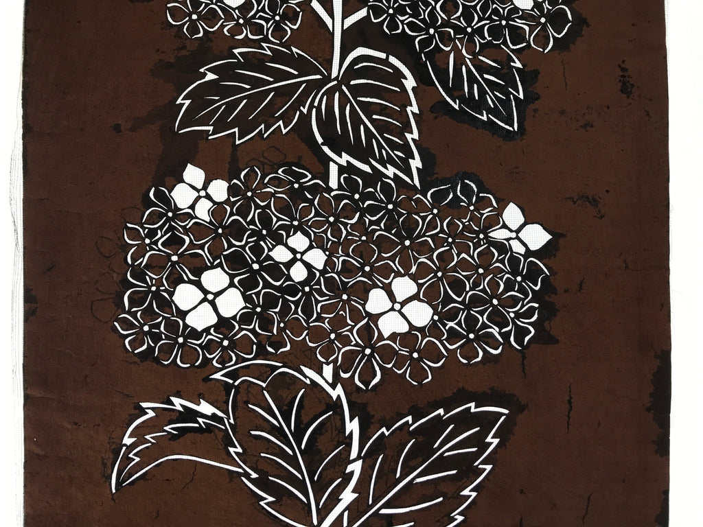 Antique Japanese Katagami Kimono Paper Stencil Katazome Hydrangea Ajisai 4Y524