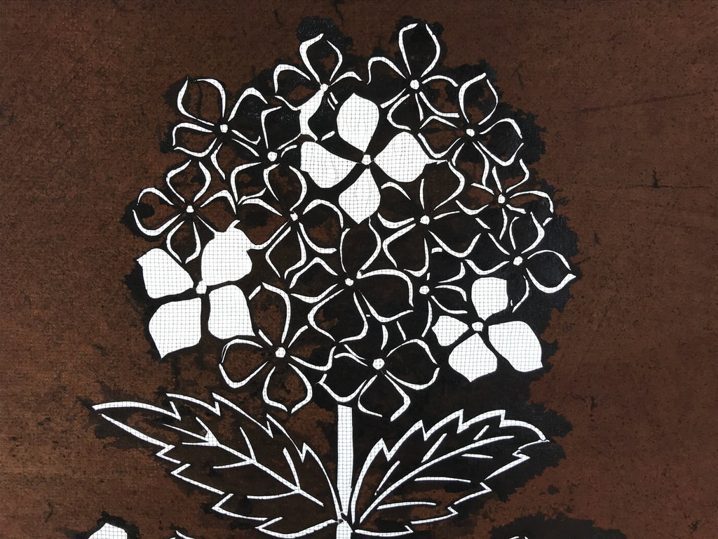 Antique Japanese Katagami Kimono Paper Stencil Katazome Hydrangea Ajisai 4Y524