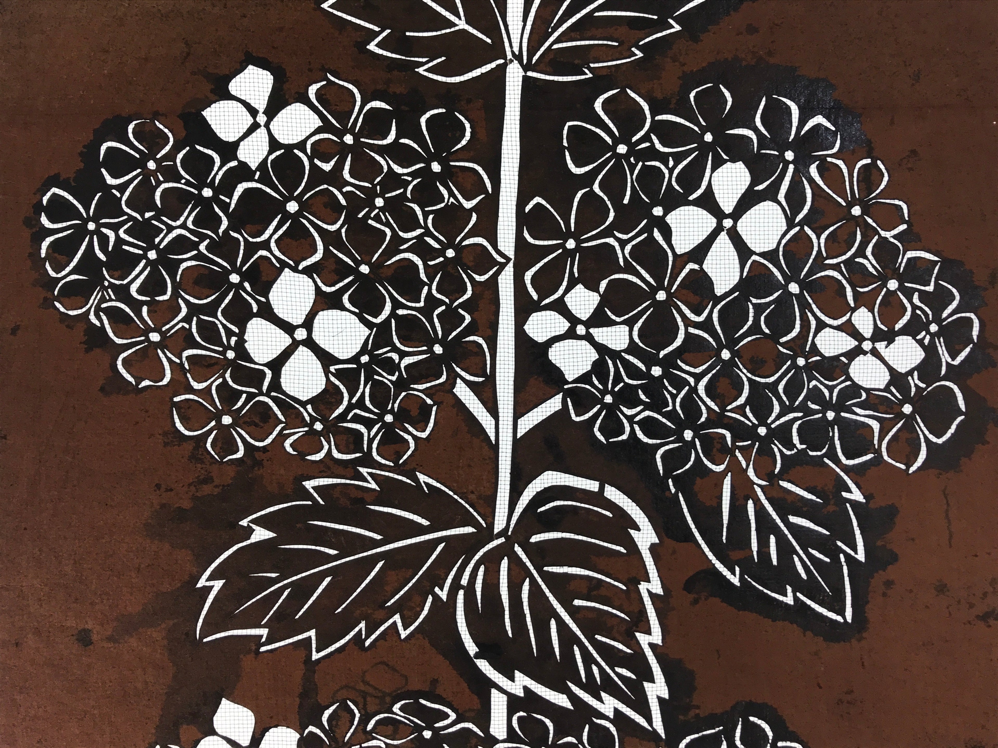 Antique Japanese Katagami Kimono Paper Stencil Katazome Hydrangea Ajisai 4Y524