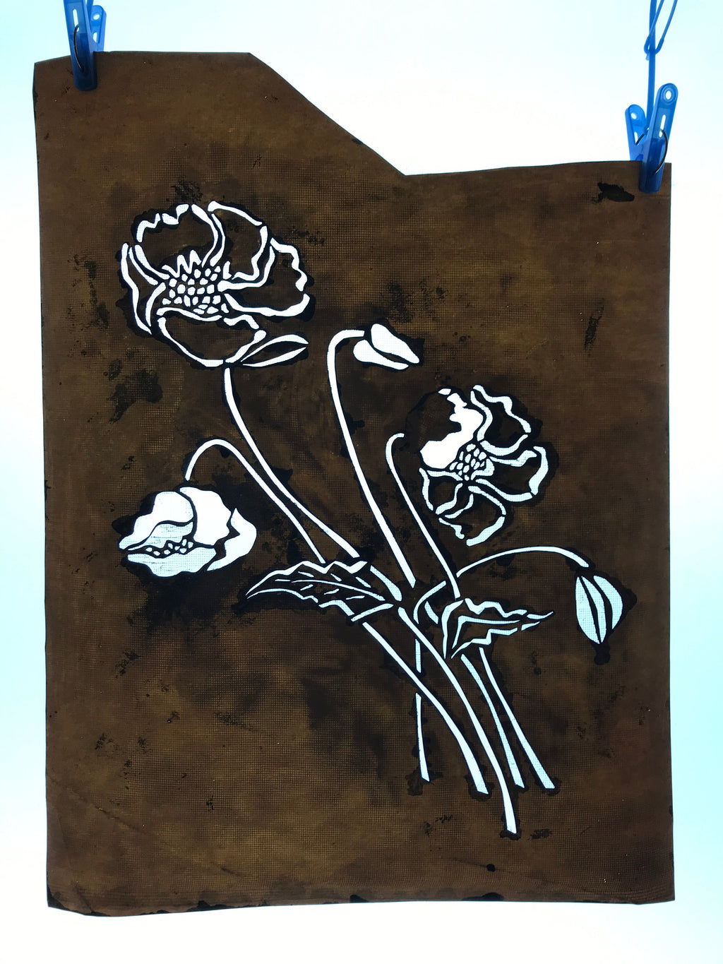 Antique Japanese Katagami Kimono Paper Stencil Katazome Keshi Poppy 4Y550