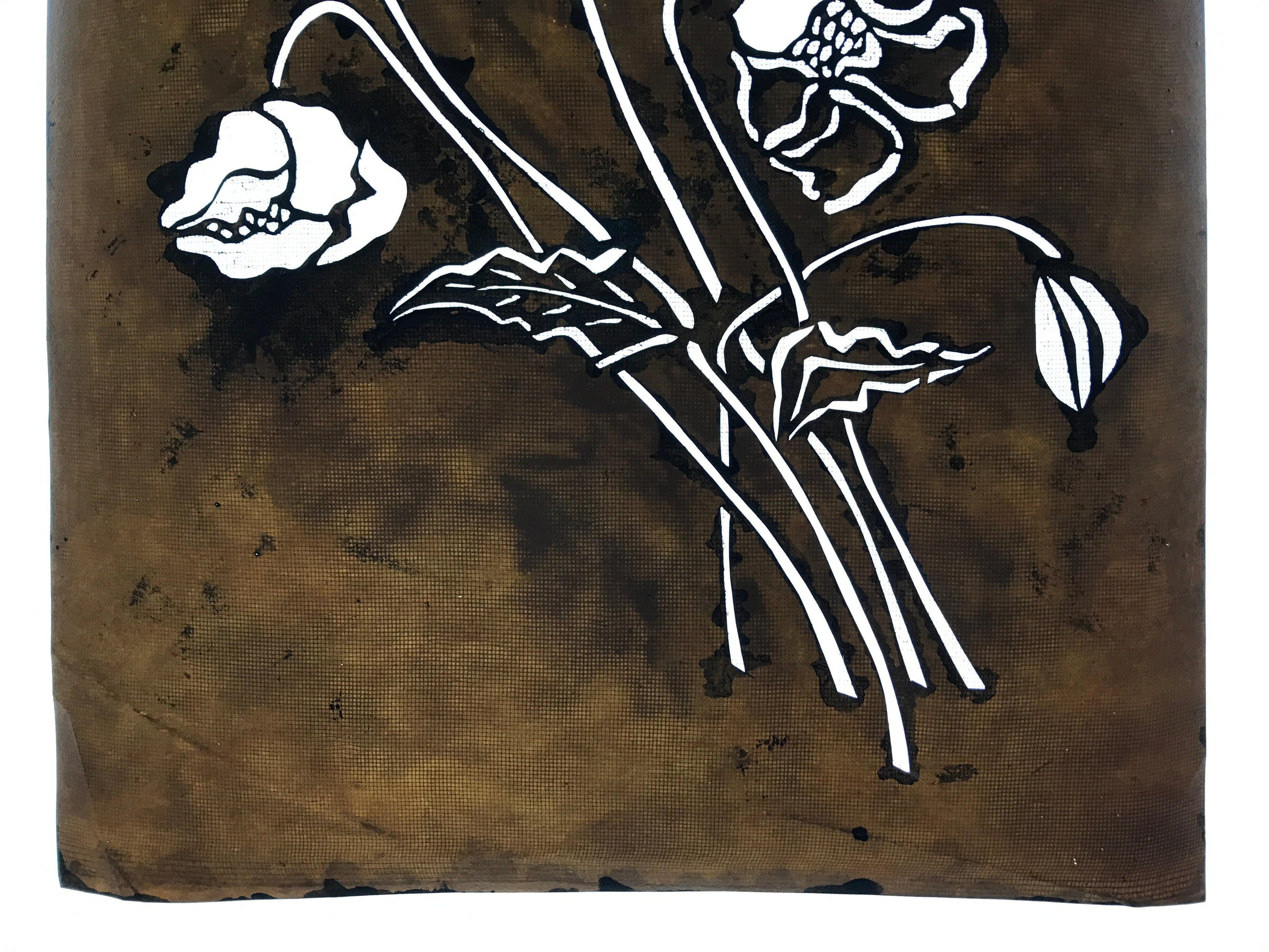 Antique Japanese Katagami Kimono Paper Stencil Katazome Keshi Poppy 4Y550