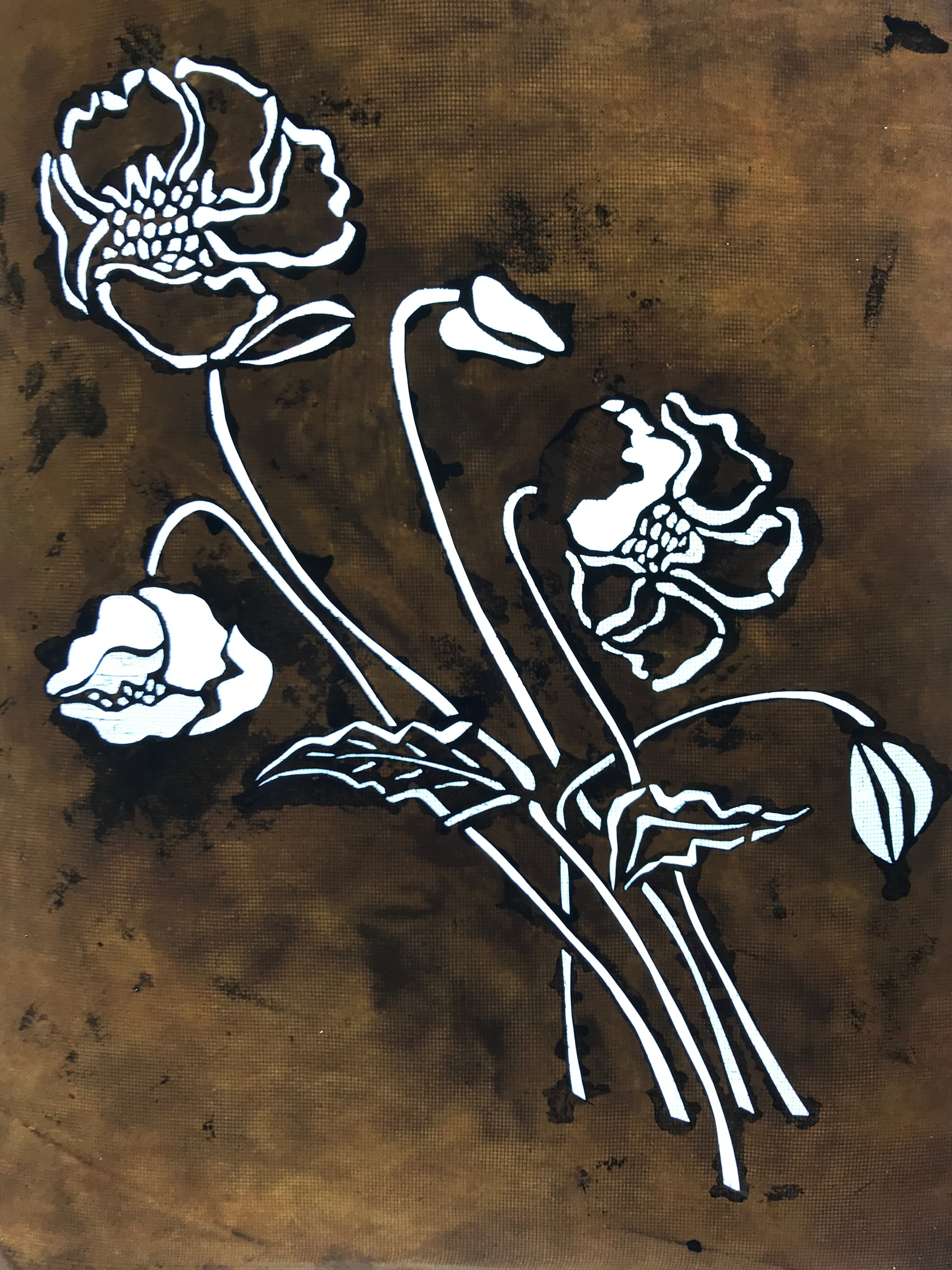 Antique Japanese Katagami Kimono Paper Stencil Katazome Keshi Poppy 4Y550