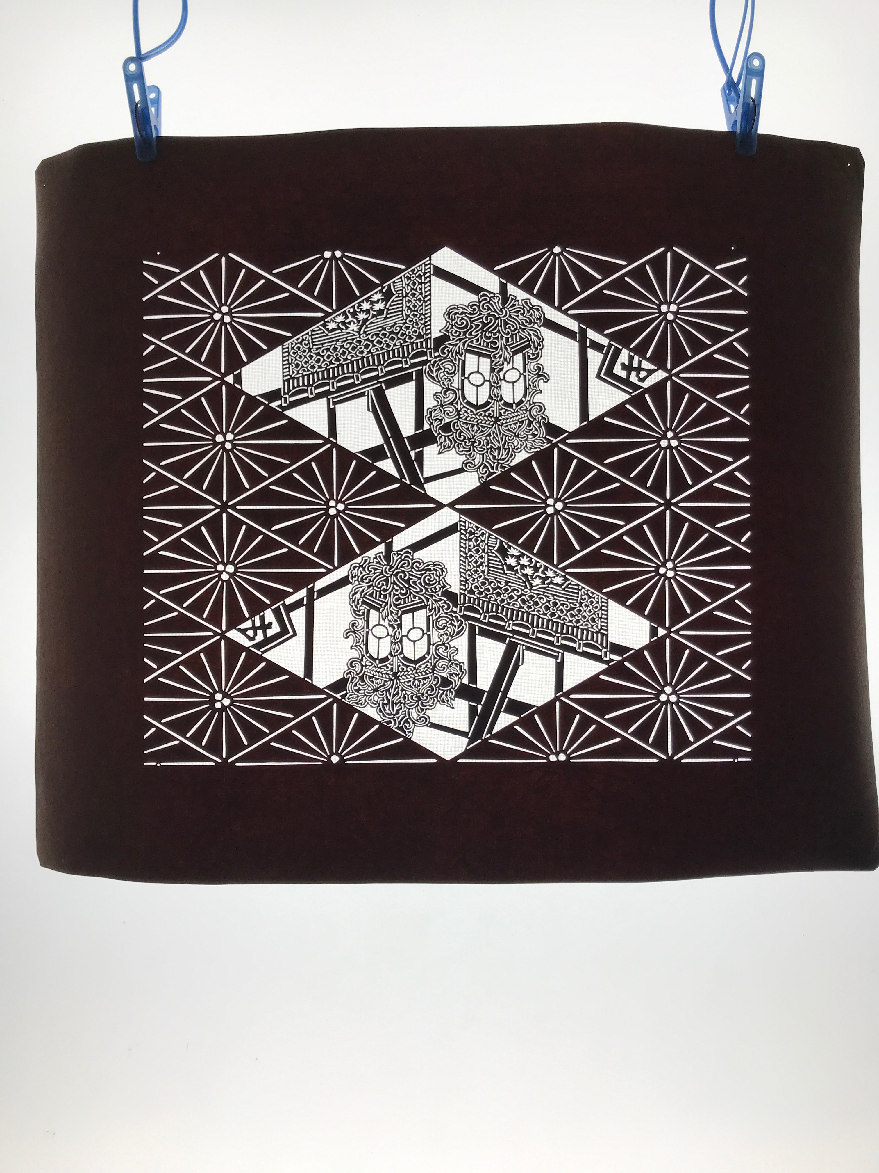 Antique Japanese Katagami Kimono Paper Stencil Katazome Lantern Curtain 4Y641