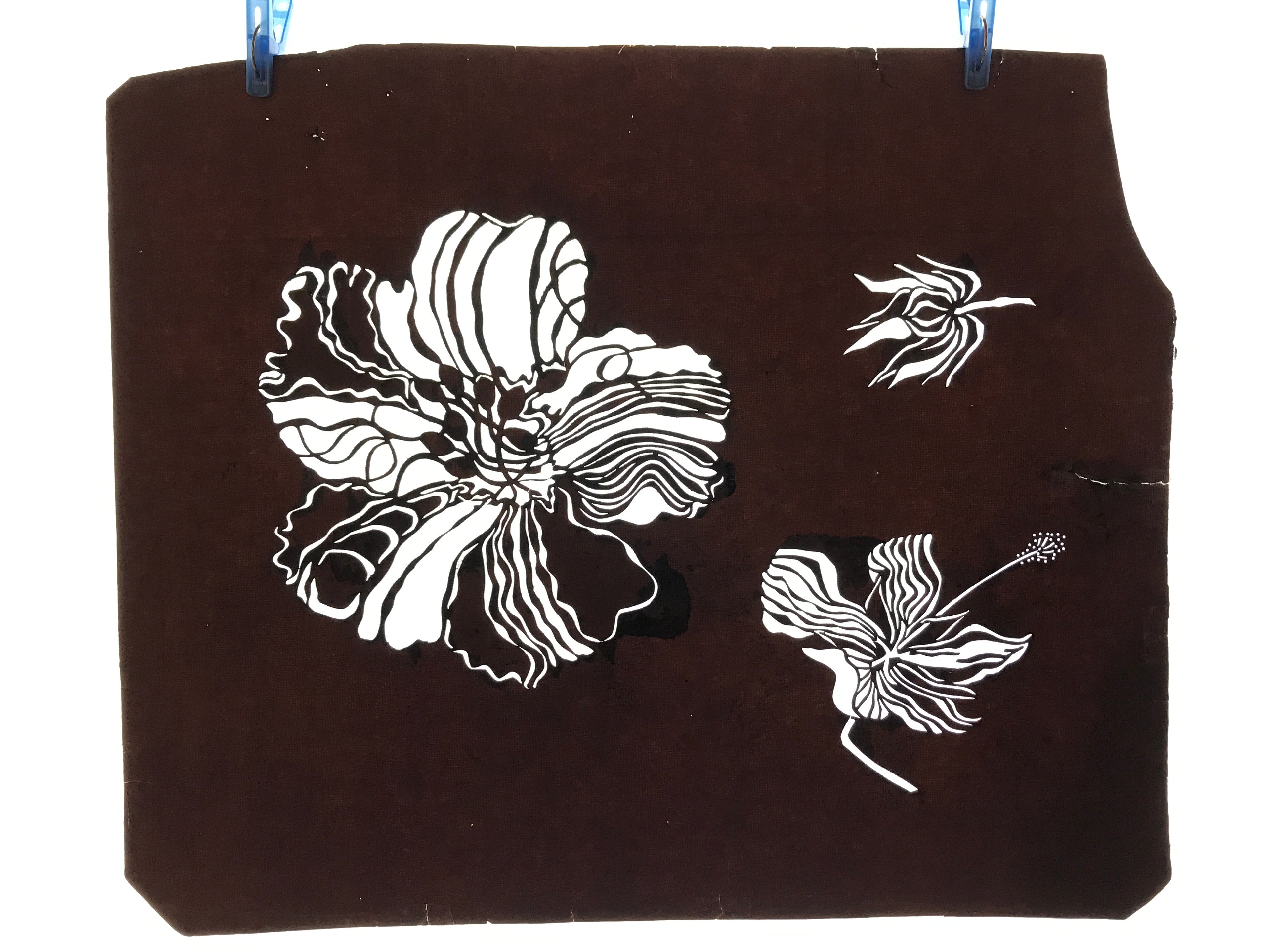 Antique Japanese Katagami Kimono Paper Stencil Katazome Large Flower 4Y552