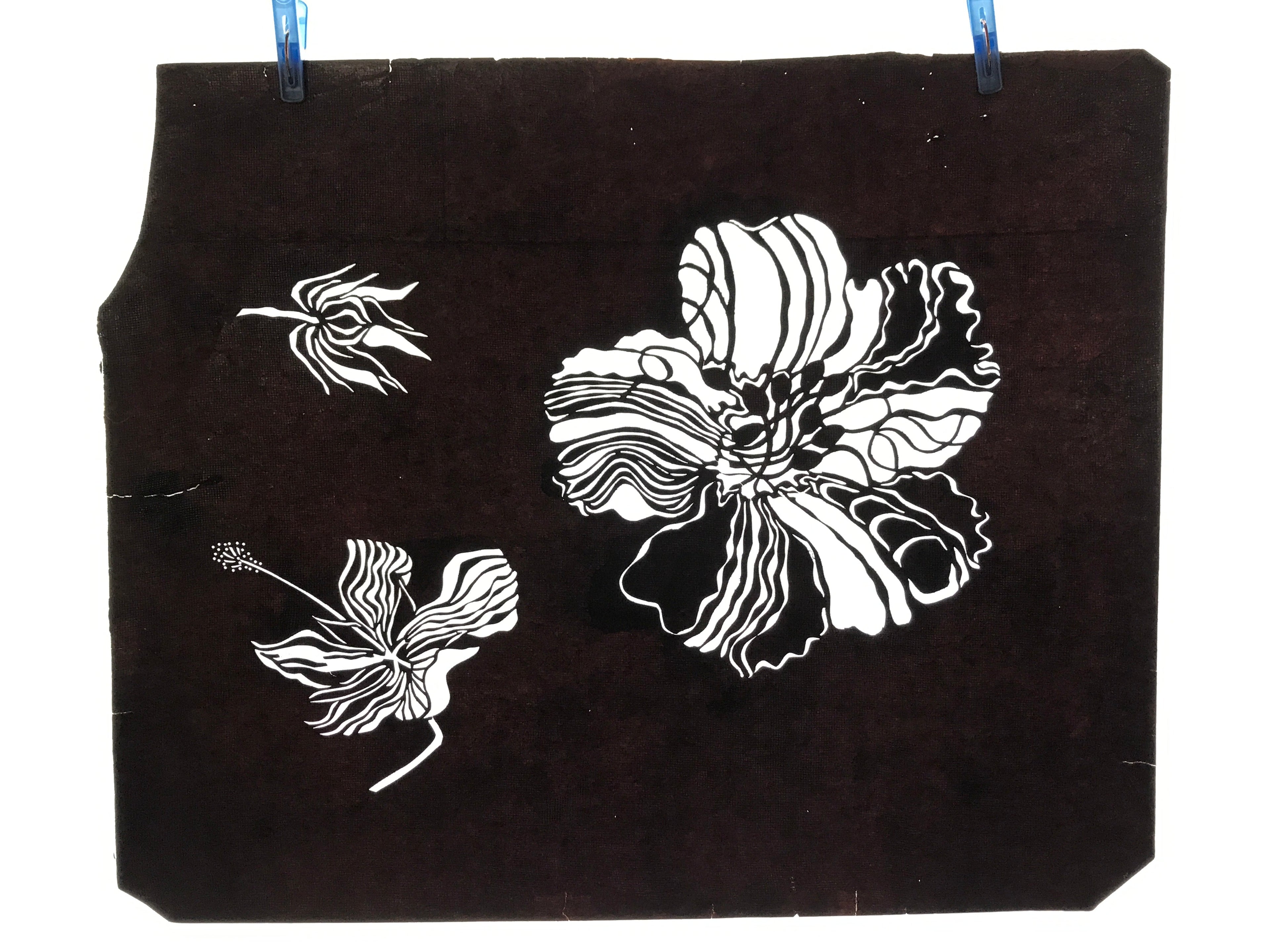 Antique Japanese Katagami Kimono Paper Stencil Katazome Large Flower 4Y552