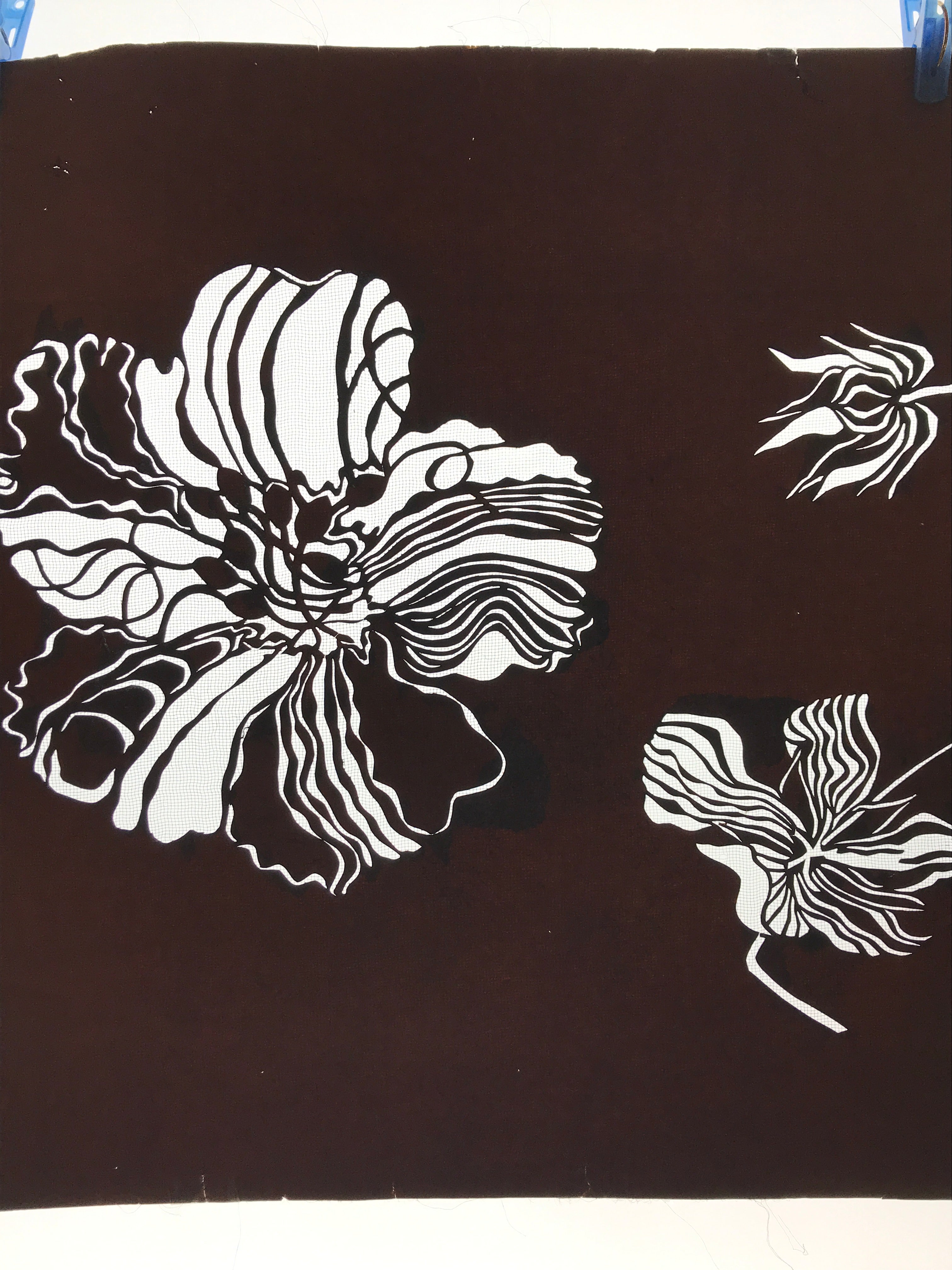Antique Japanese Katagami Kimono Paper Stencil Katazome Large Flower 4Y552