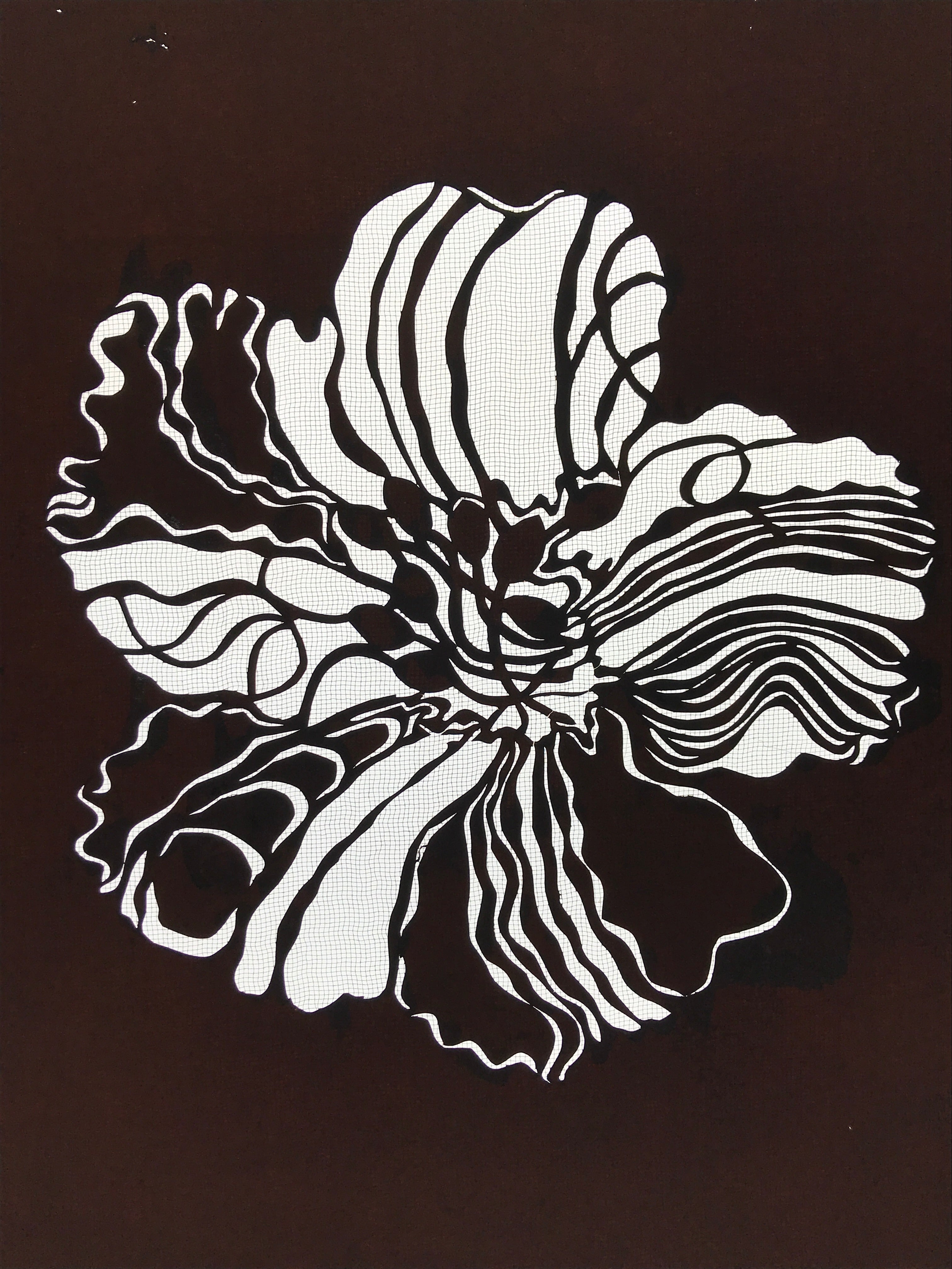 Antique Japanese Katagami Kimono Paper Stencil Katazome Large Flower 4Y552