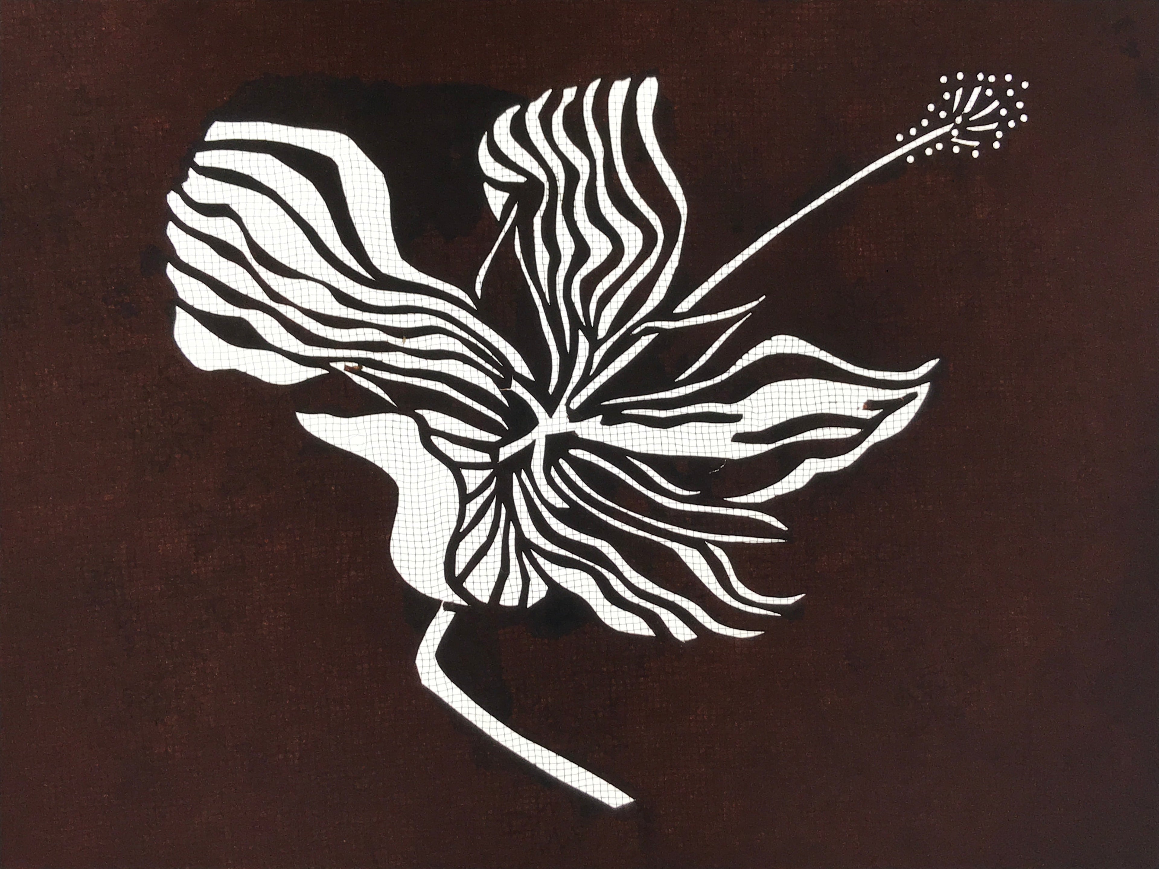Antique Japanese Katagami Kimono Paper Stencil Katazome Large Flower 4Y552