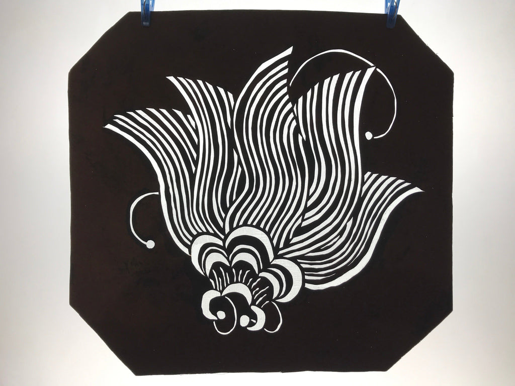 Antique Japanese Katagami Kimono Paper Stencil Katazome Large Flower 4Y572