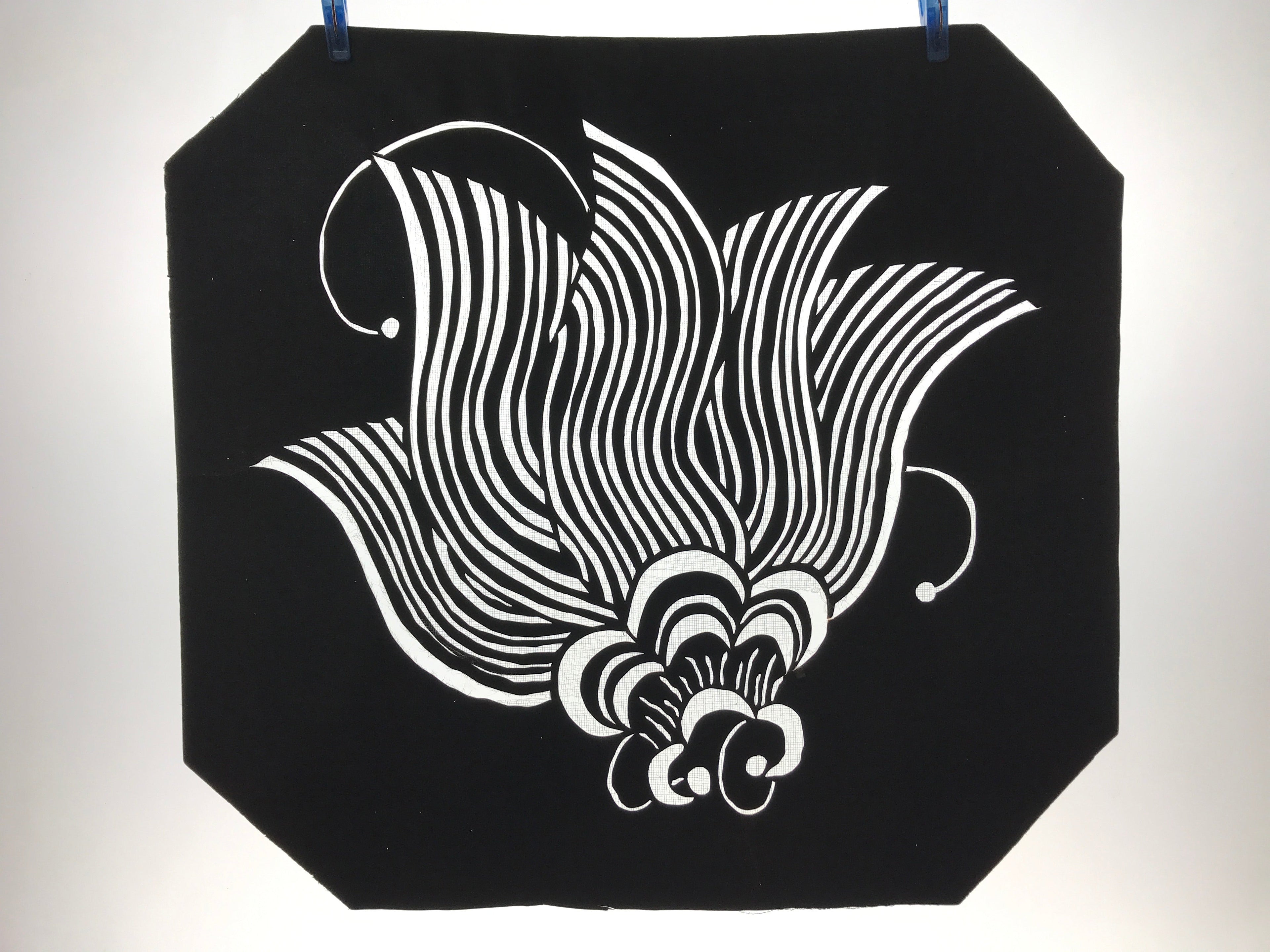 Antique Japanese Katagami Kimono Paper Stencil Katazome Large Flower 4Y572