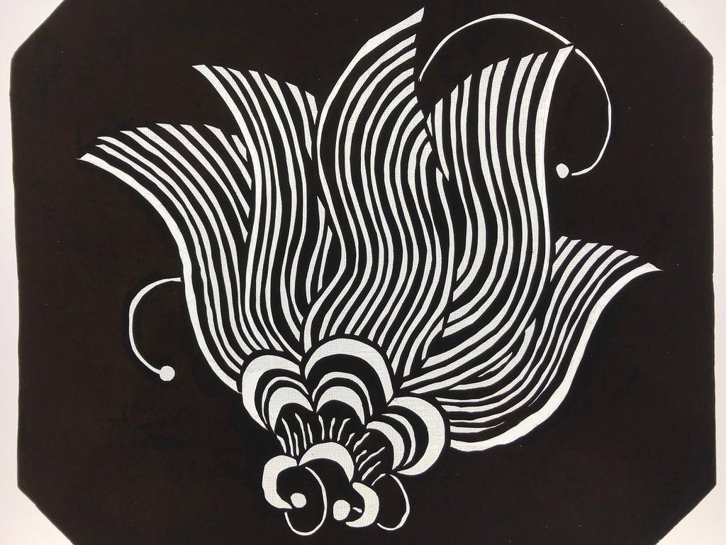 Antique Japanese Katagami Kimono Paper Stencil Katazome Large Flower 4Y572
