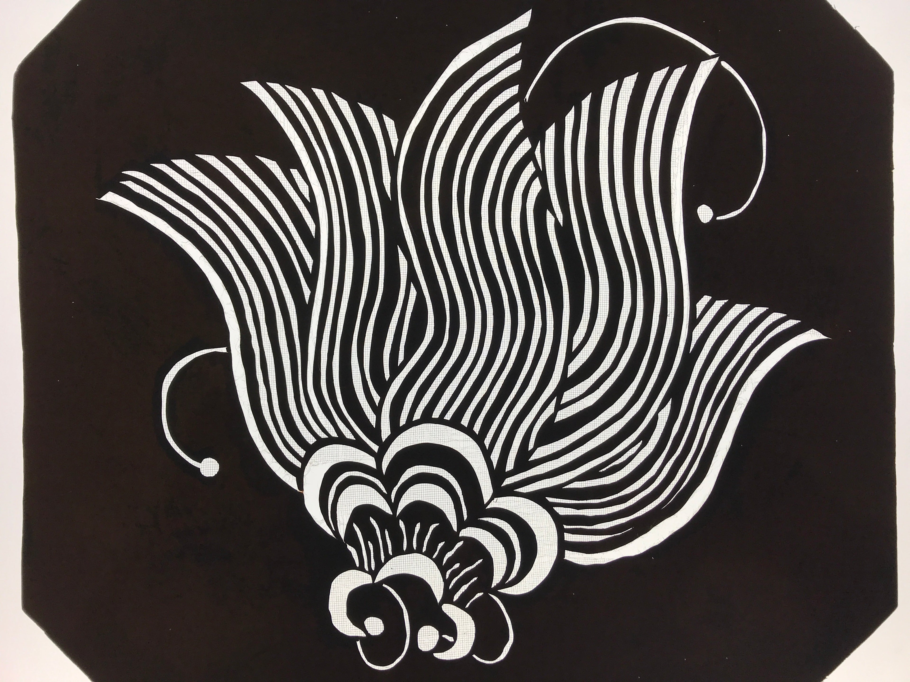 Antique Japanese Katagami Kimono Paper Stencil Katazome Large Flower 4Y572