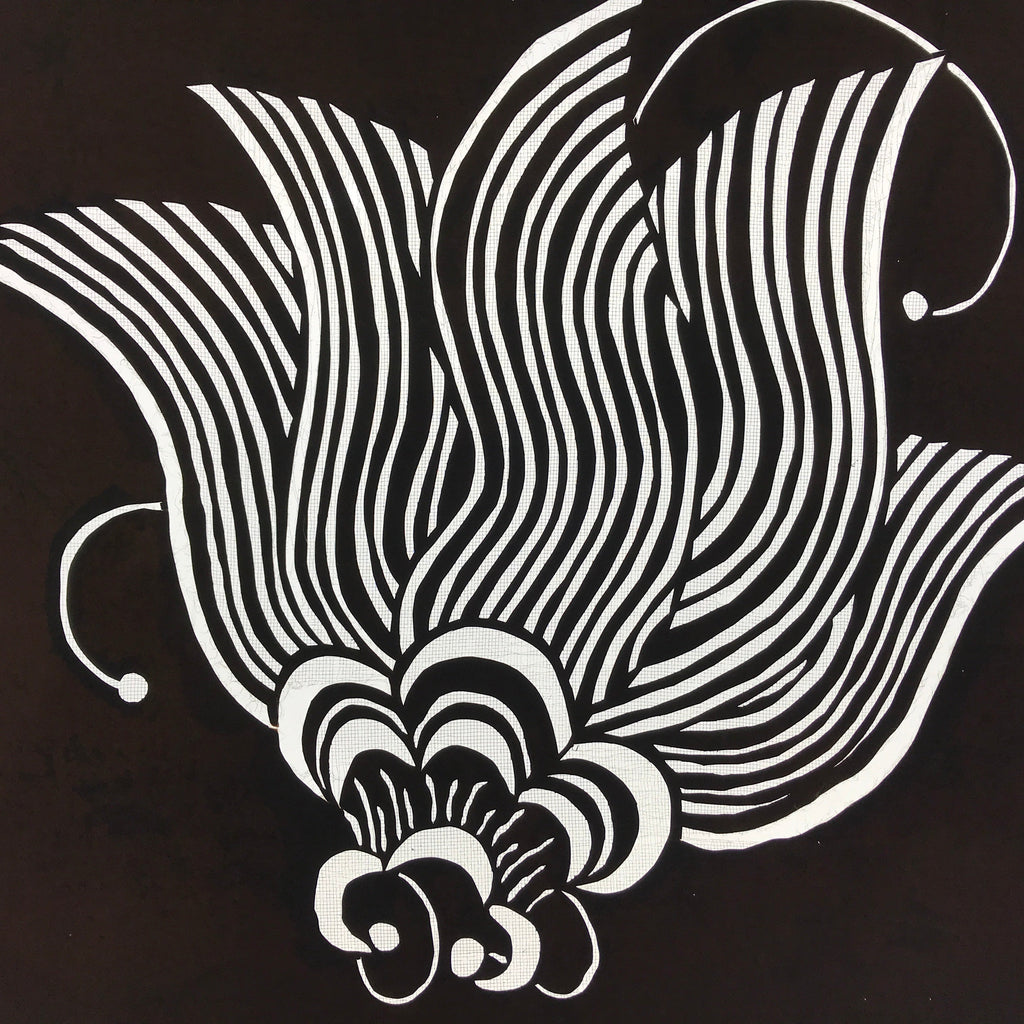 Antique Japanese Katagami Kimono Paper Stencil Katazome Large Flower 4Y572