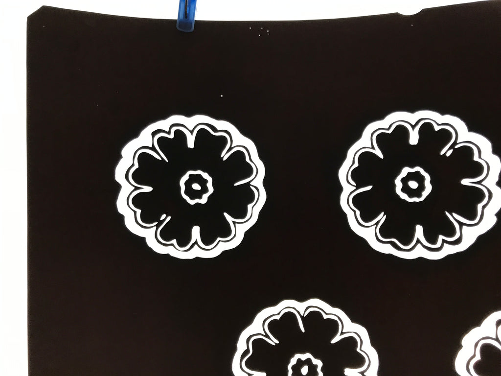 Antique Japanese Katagami Kimono Paper Stencil Katazome Large Peony Flower 4Y636