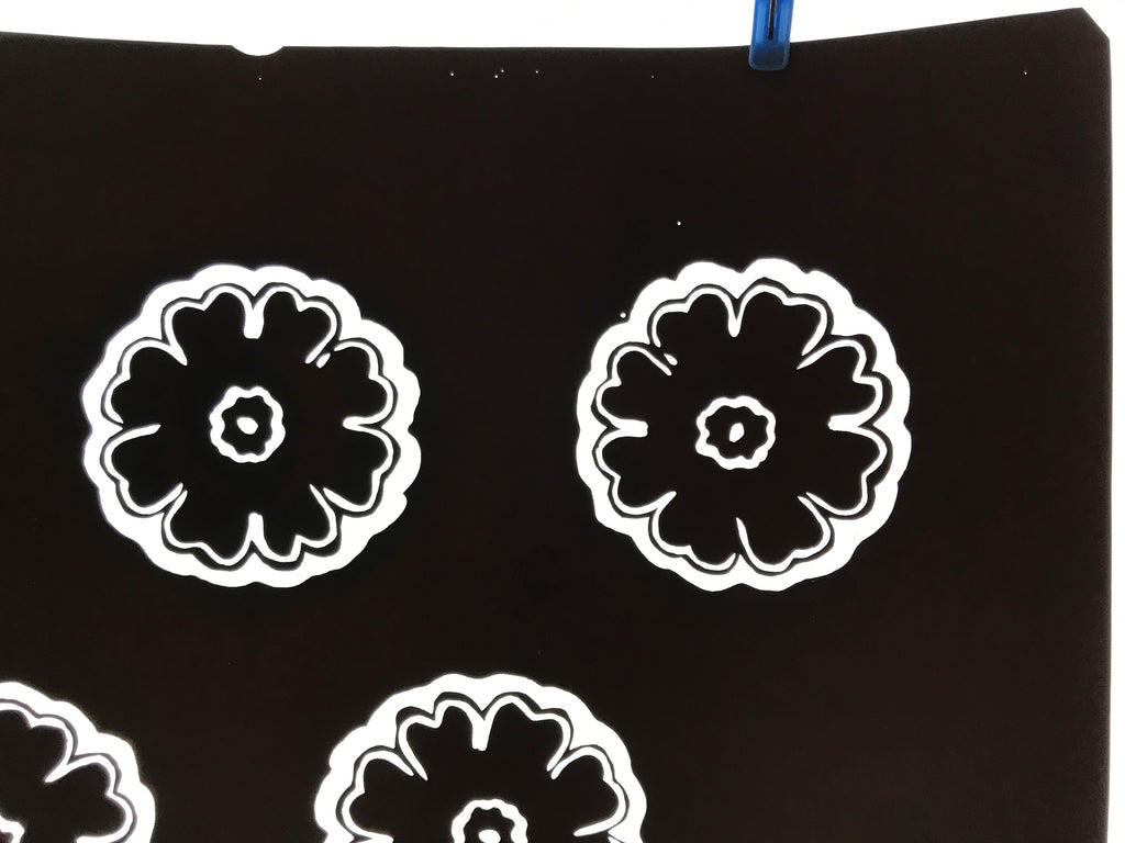 Antique Japanese Katagami Kimono Paper Stencil Katazome Large Peony Flower 4Y636