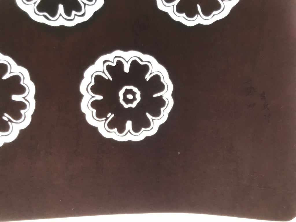 Antique Japanese Katagami Kimono Paper Stencil Katazome Large Peony Flower 4Y636