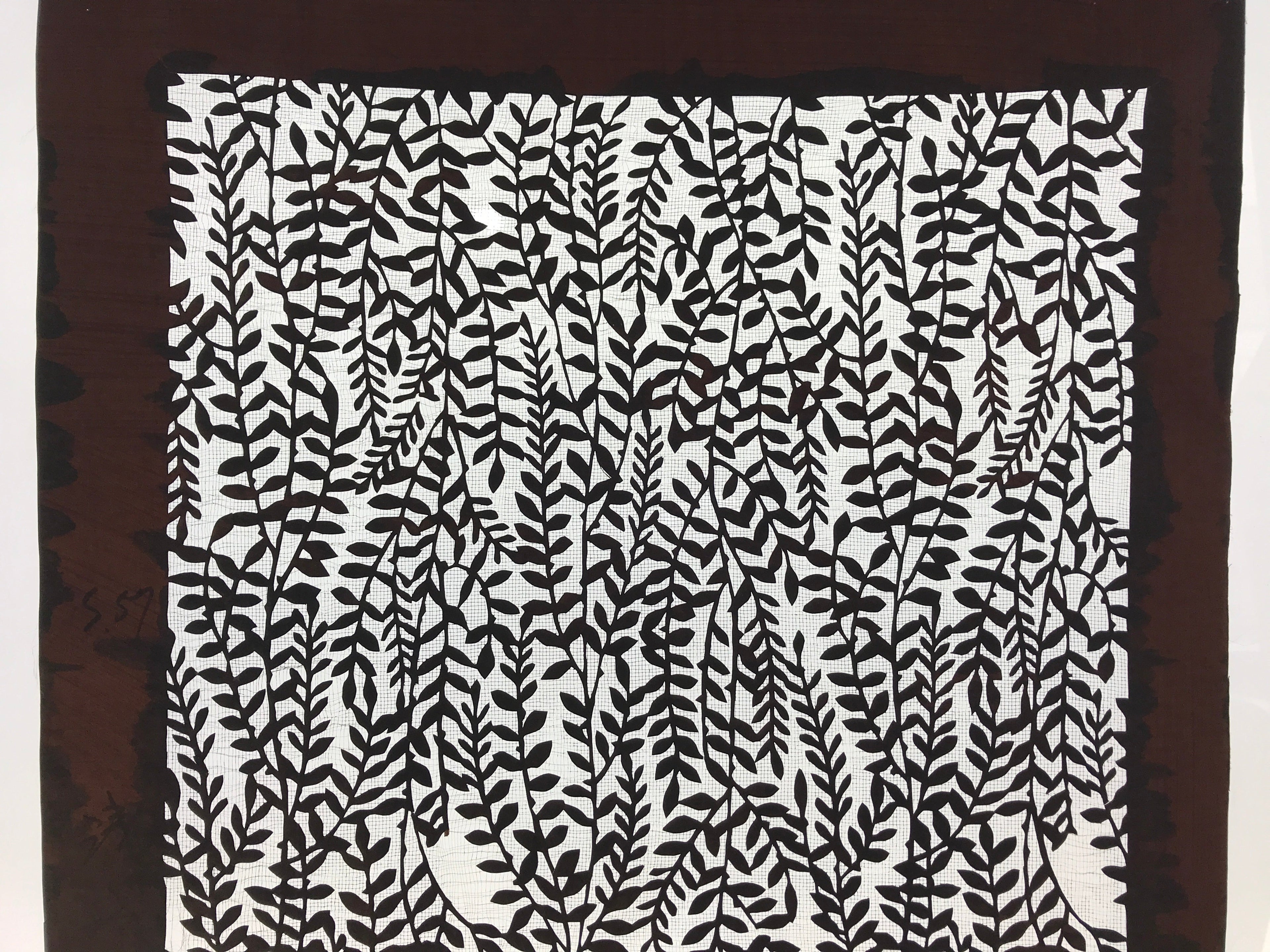Antique Japanese Katagami Kimono Paper Stencil Katazome Leafy Vines 4Y520