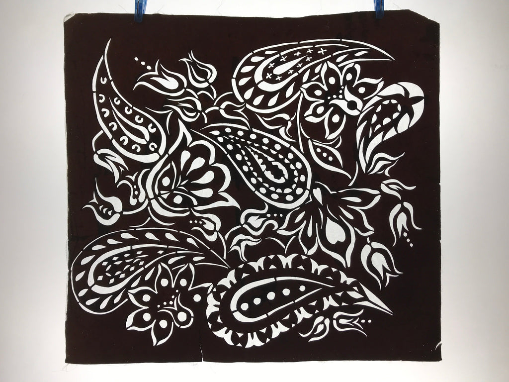 Antique Japanese Katagami Kimono Paper Stencil Katazome Paisley Flower 4Y554