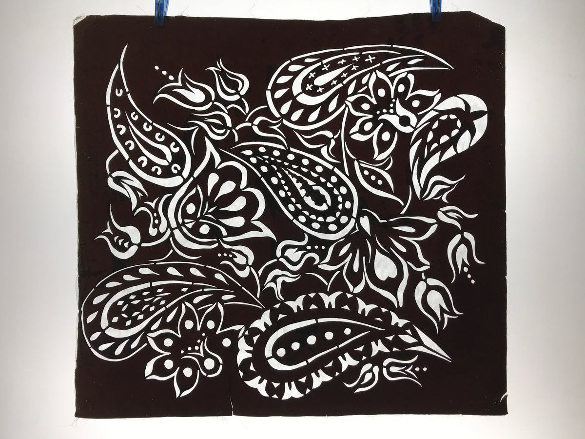 Antique Japanese Katagami Kimono Paper Stencil Katazome Paisley Flower 4Y554