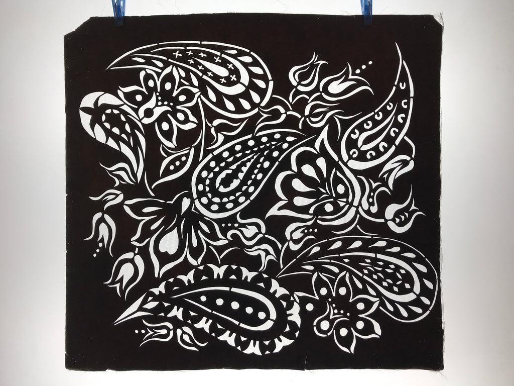 Antique Japanese Katagami Kimono Paper Stencil Katazome Paisley Flower 4Y554