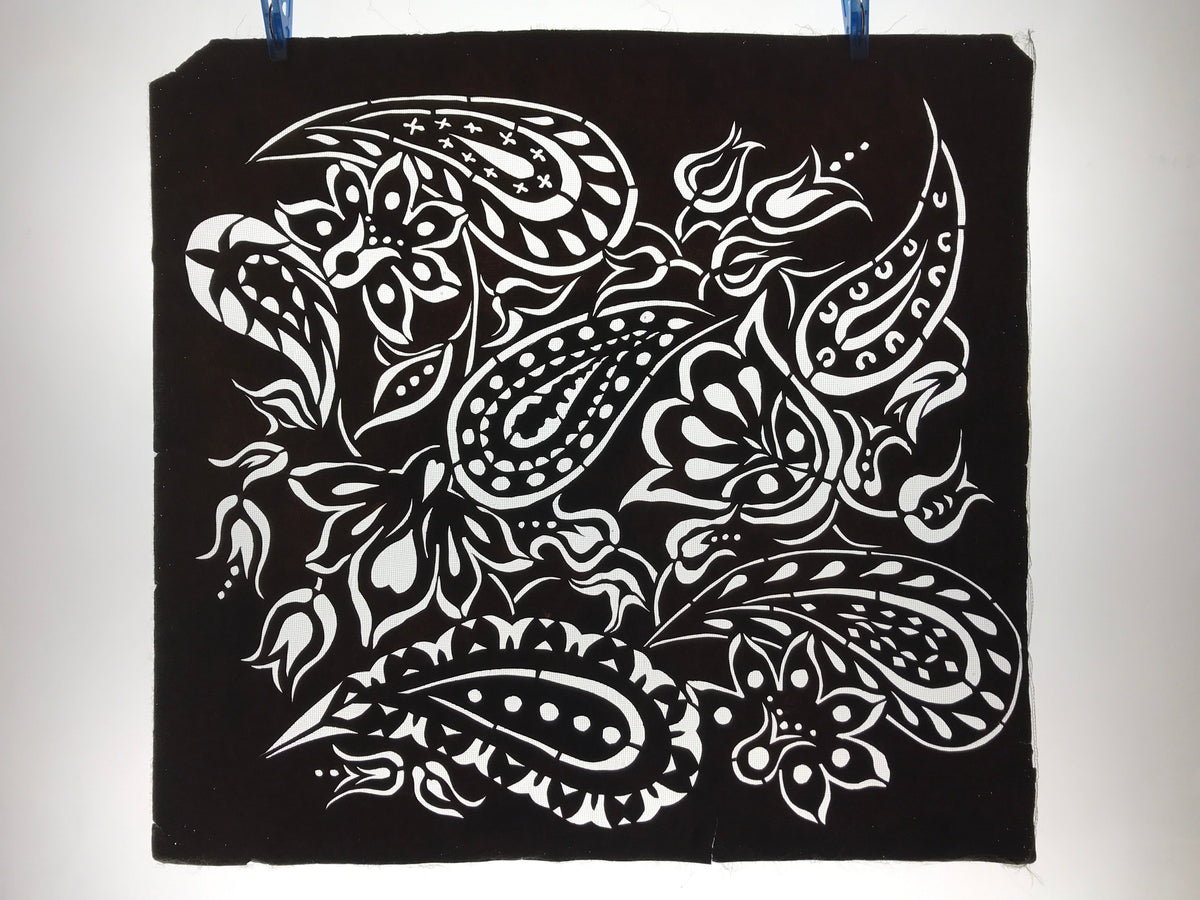 Antique Japanese Katagami Kimono Paper Stencil Katazome Paisley Flower 4Y554