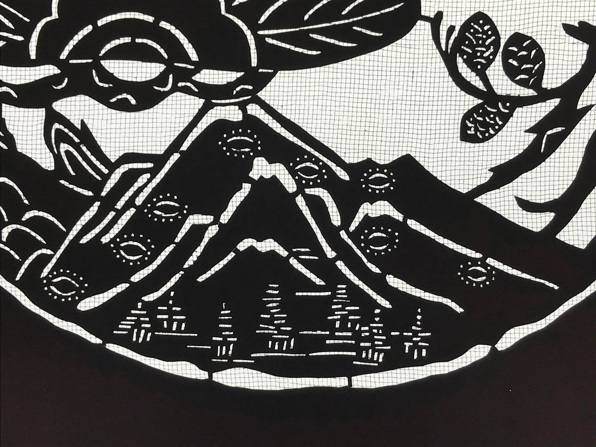 Antique Japanese Katagami Kimono Paper Stencil Katazome Pine Mountain 4Y531