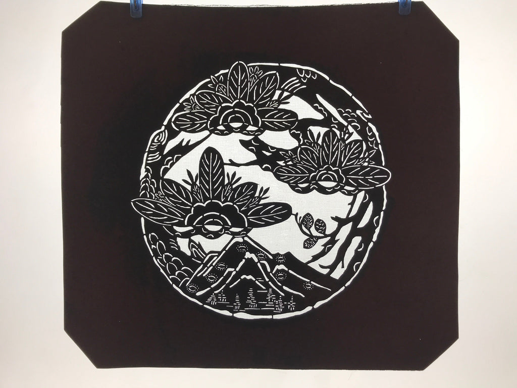 Antique Japanese Katagami Kimono Paper Stencil Katazome Pine Mountain 4Y531