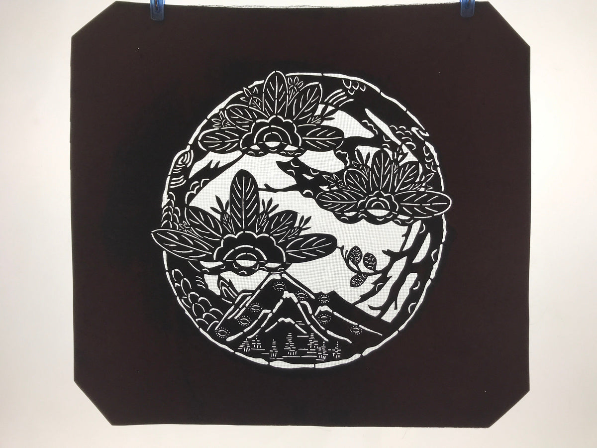 Antique Japanese Katagami Kimono Paper Stencil Katazome Pine Mountain 4Y531