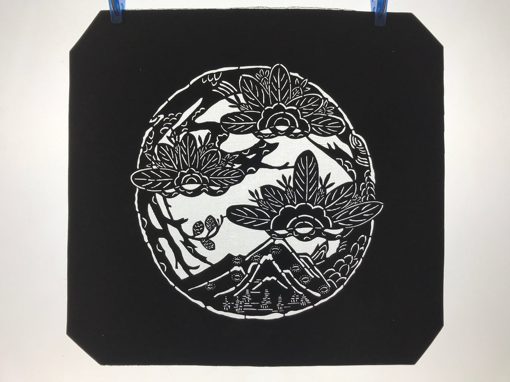 Antique Japanese Katagami Kimono Paper Stencil Katazome Pine Mountain 4Y531