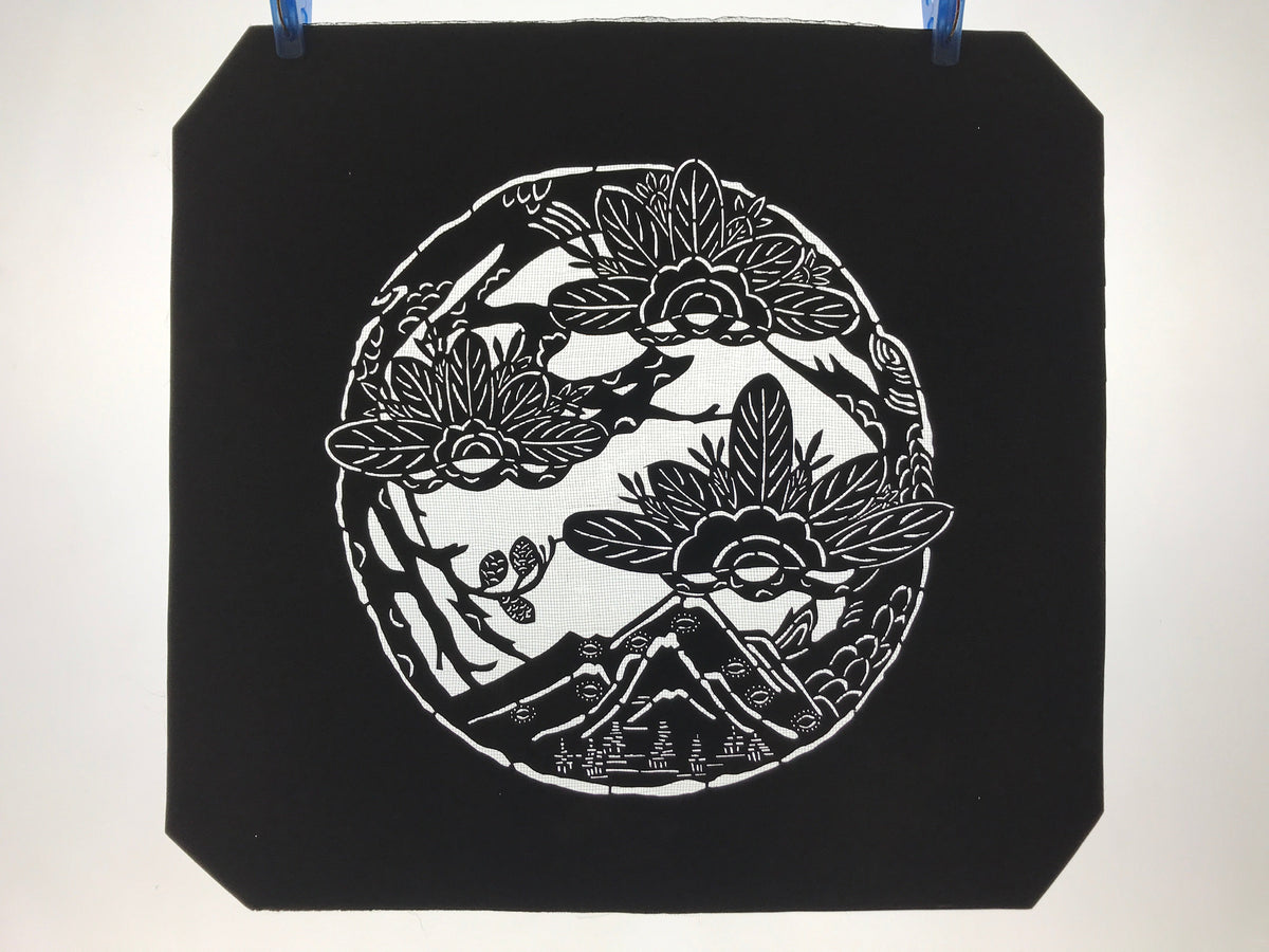 Antique Japanese Katagami Kimono Paper Stencil Katazome Pine Mountain 4Y531