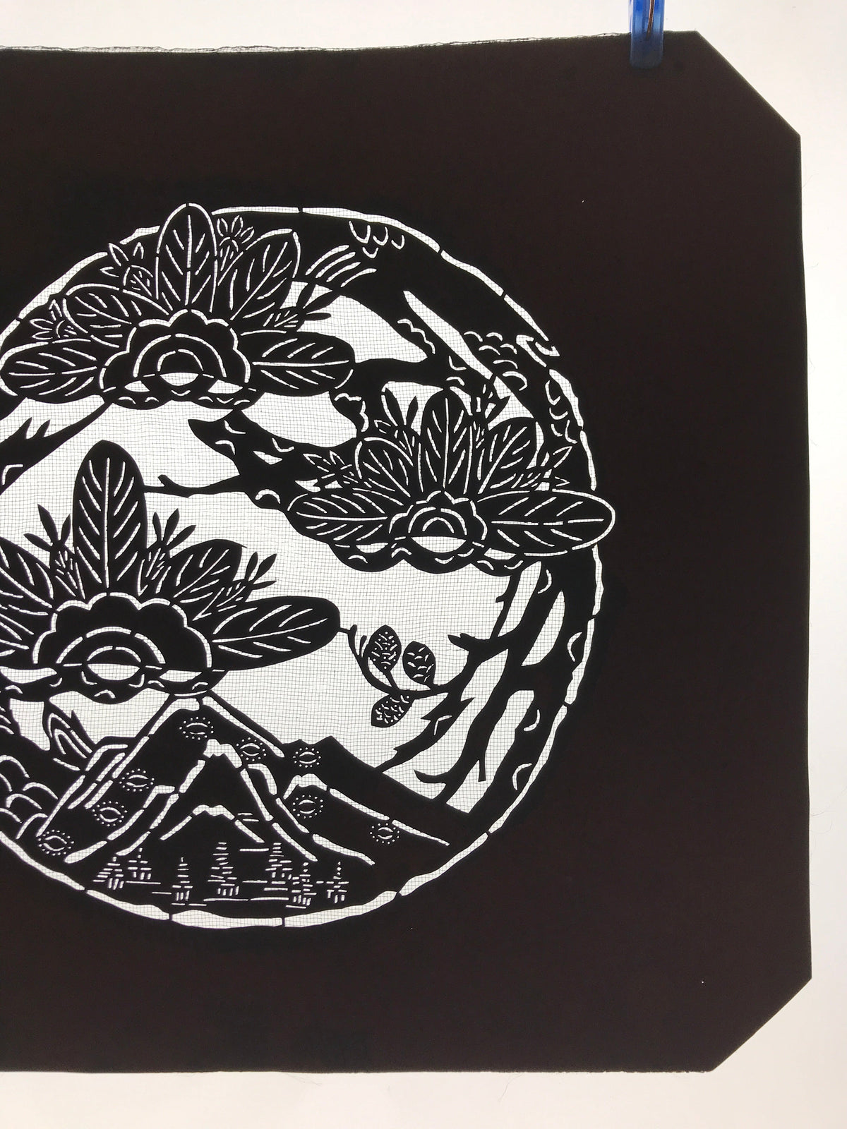 Antique Japanese Katagami Kimono Paper Stencil Katazome Pine Mountain 4Y531