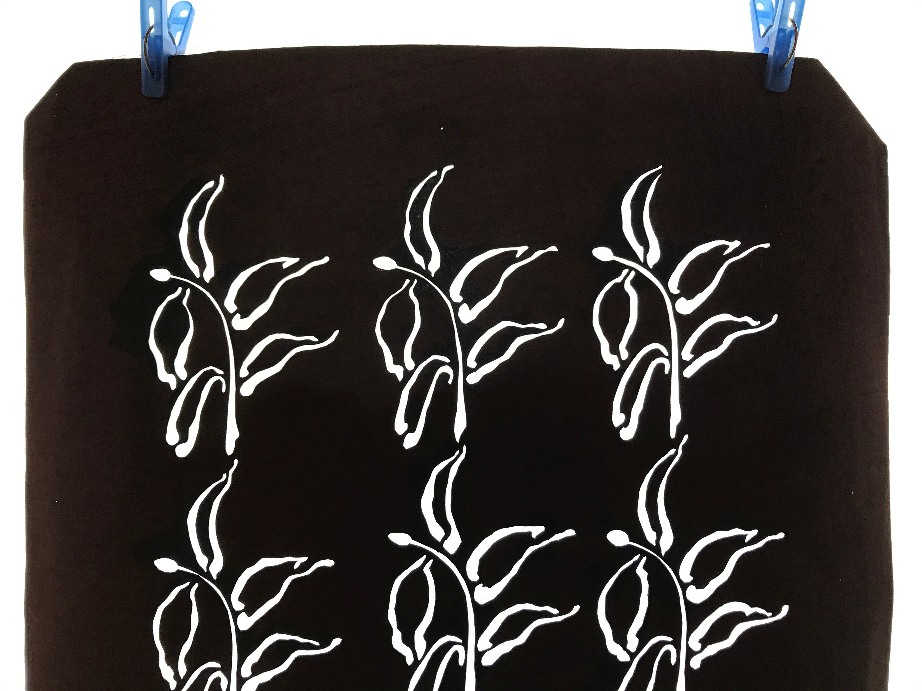 Antique Japanese Katagami Kimono Paper Stencil Katazome Plants Leaves 4Y568