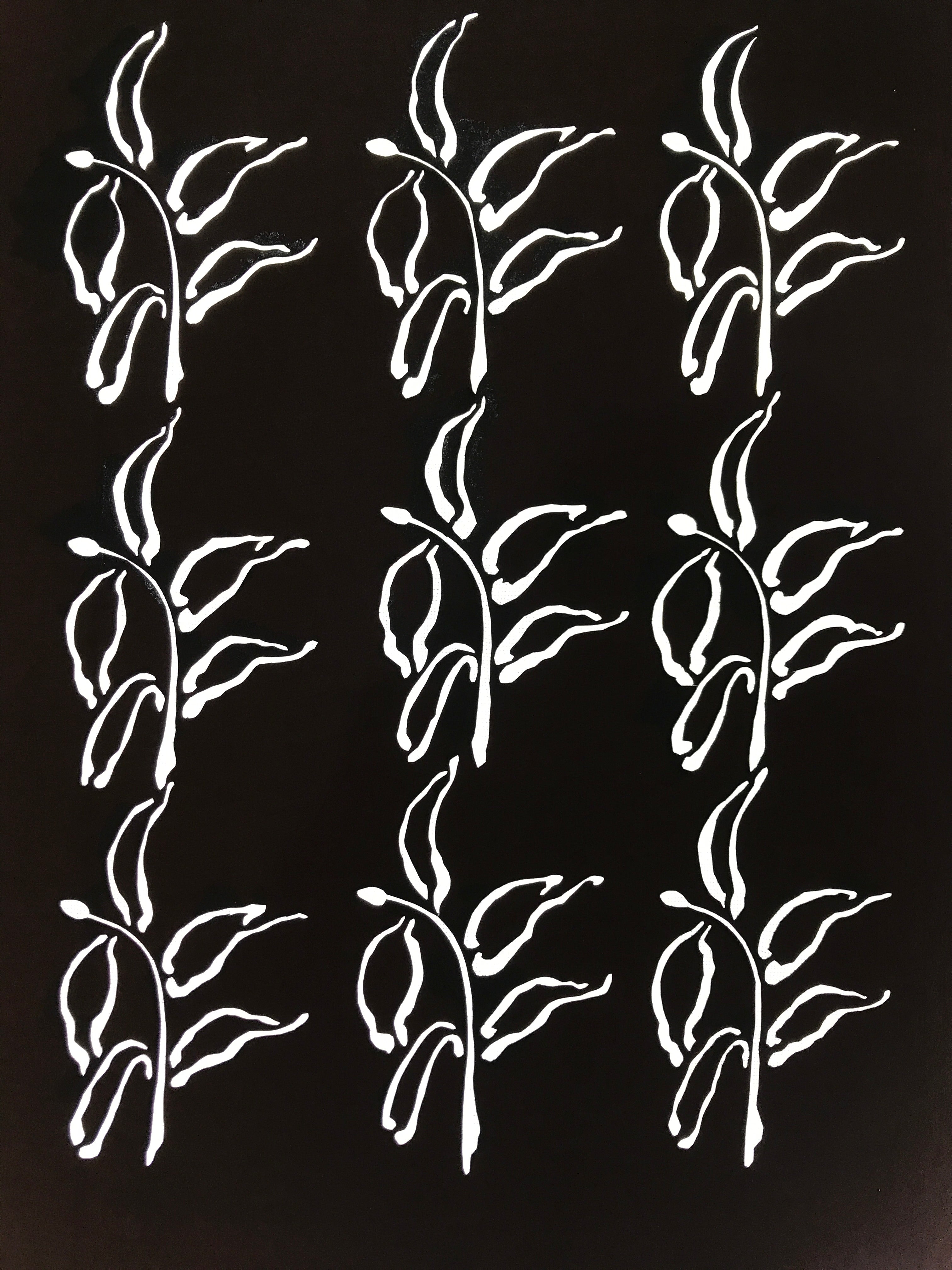 Antique Japanese Katagami Kimono Paper Stencil Katazome Plants Leaves 4Y568