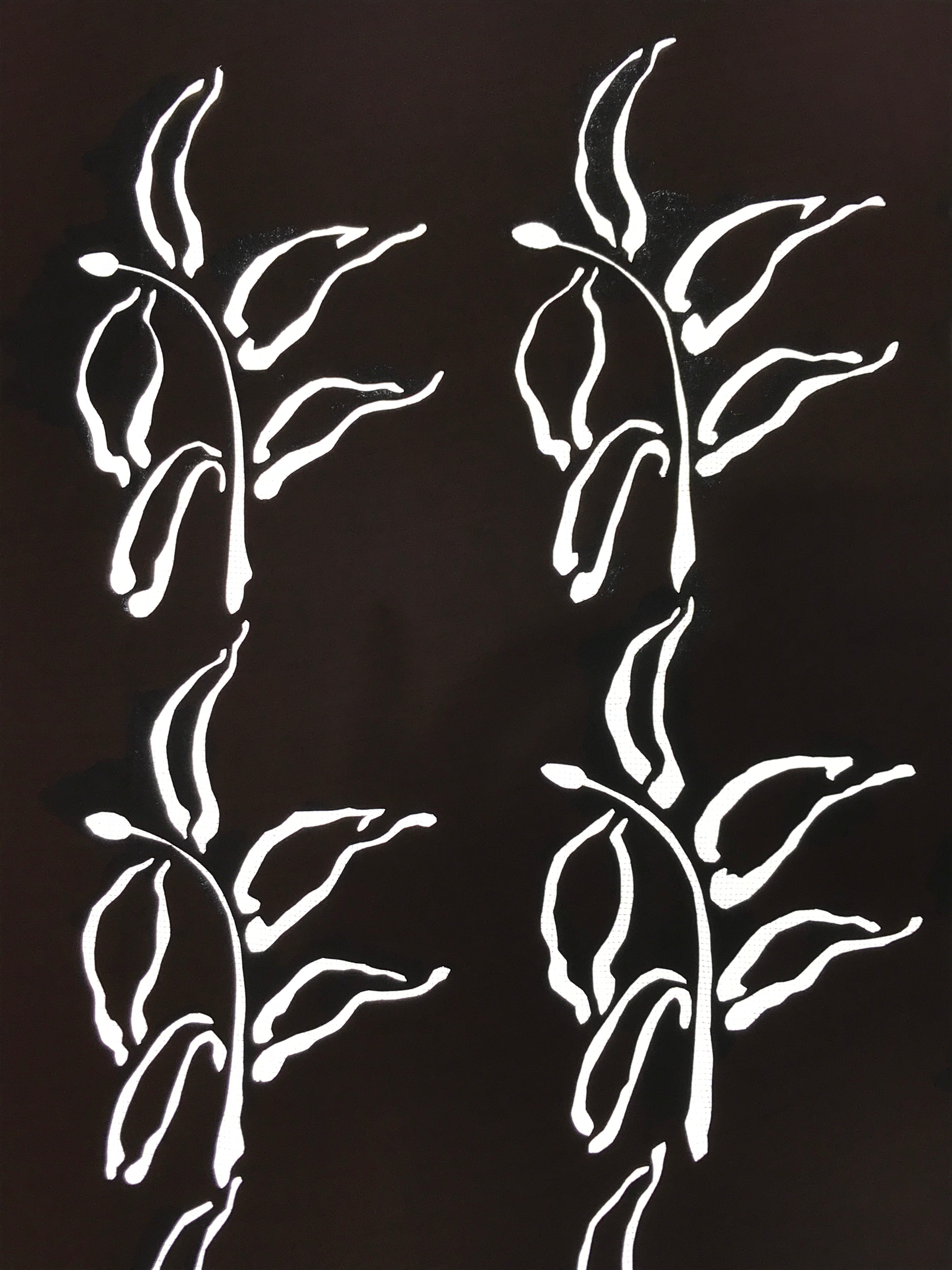 Antique Japanese Katagami Kimono Paper Stencil Katazome Plants Leaves 4Y568