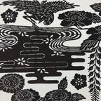 Antique Japanese Katagami Kimono Paper Stencil Katazome Pond Peony Crane 4Y514