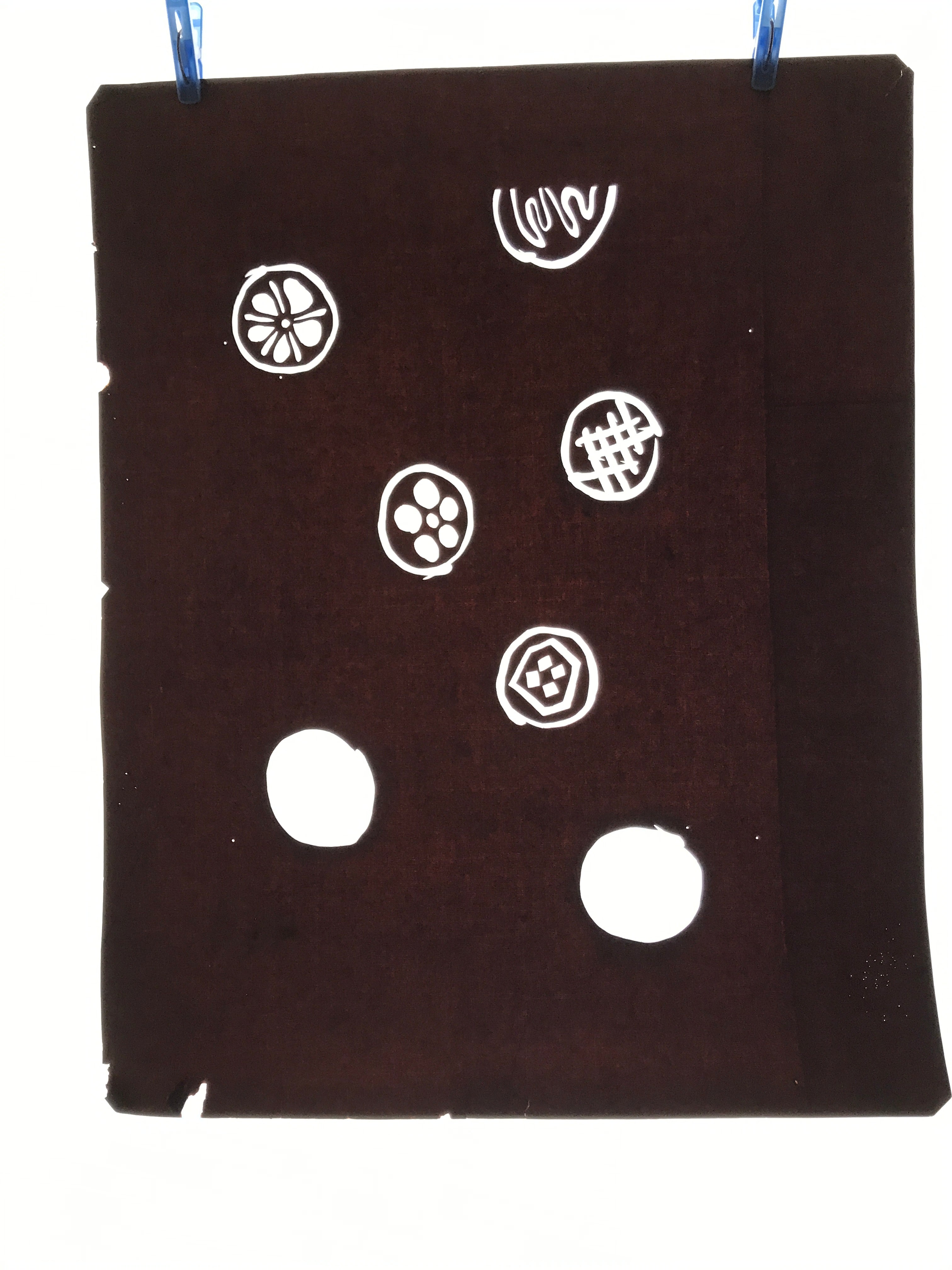 Antique Japanese Katagami Kimono Paper Stencil Katazome Round Food Design 4Y650